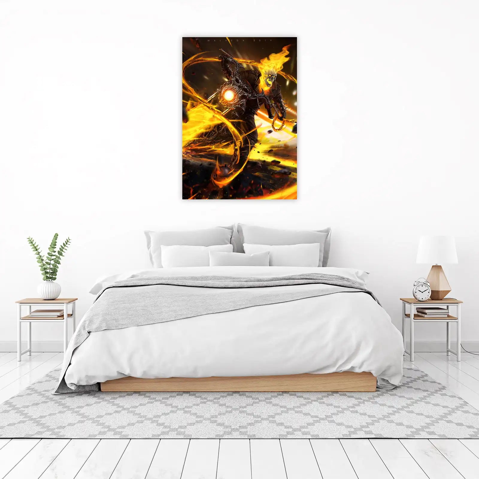Fiery Ghost Rider Menacing Skull Wall Art