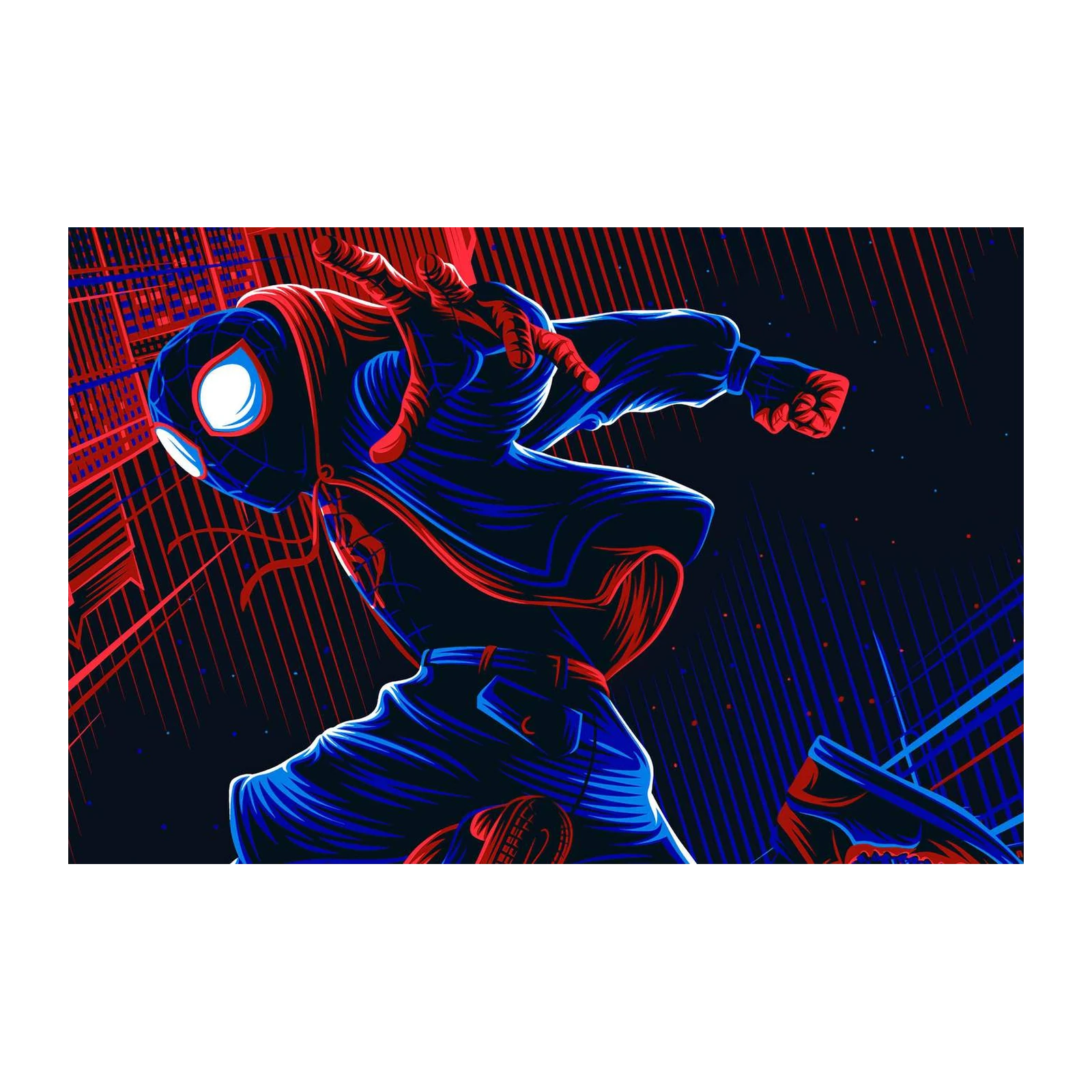 Miles Morales Neon City Action Wall Art