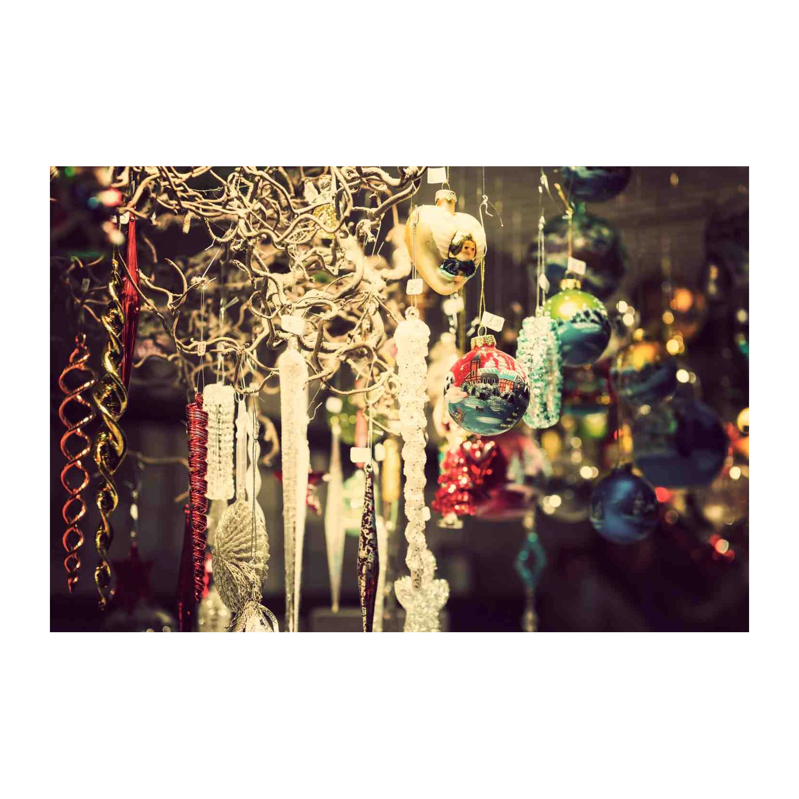 Vintage Christmas Ornaments Hanging Wall Art