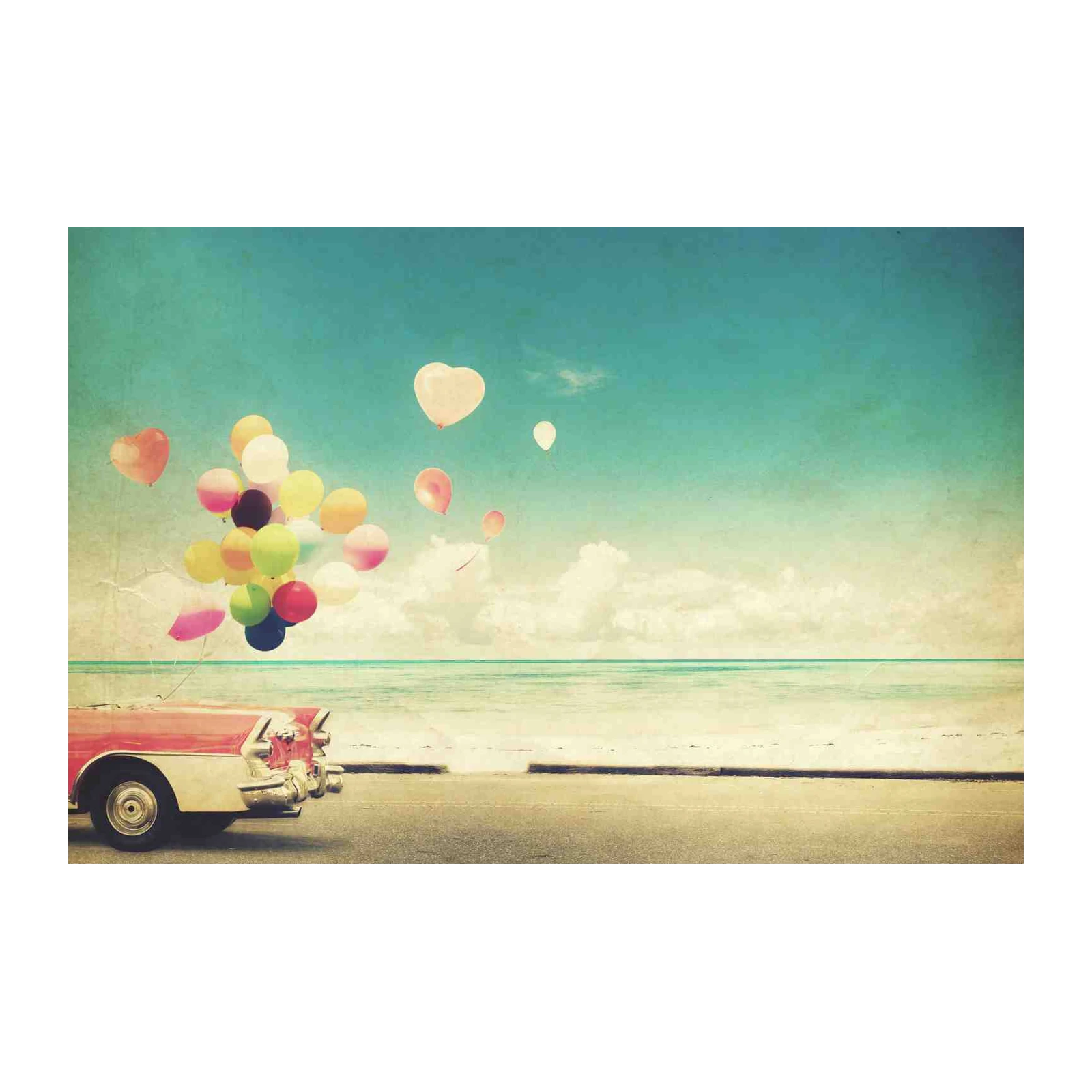 Vintage Car & Balloons Beach Wall Art