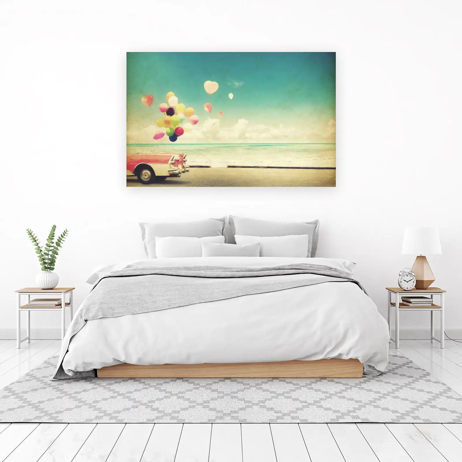 Vintage Car & Balloons Beach Wall Art