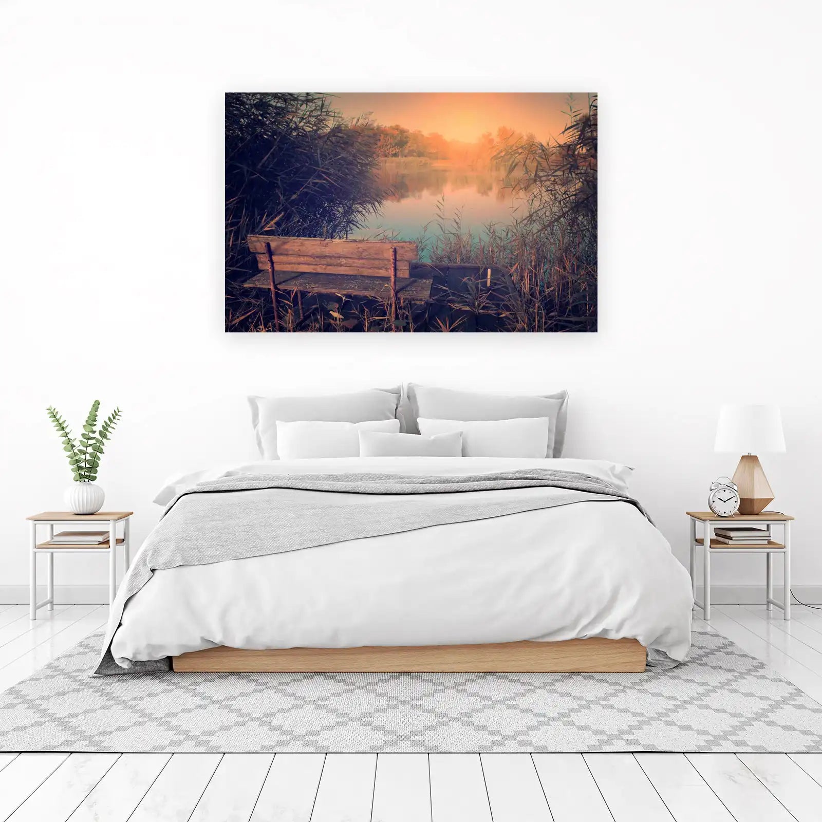 Tranquil Lakeside Bench Wall Art