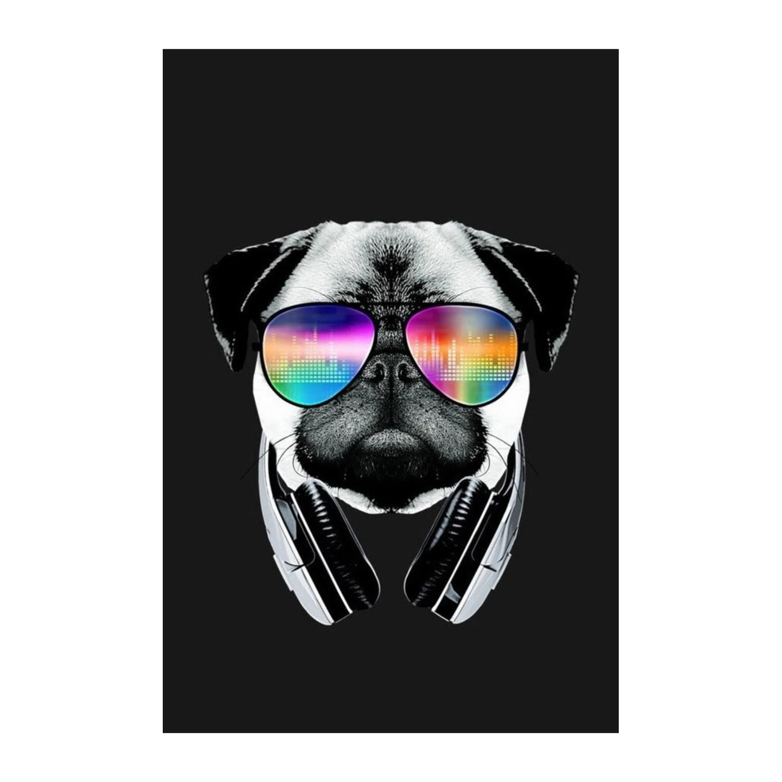 Cool Pug DJ Headphones & Sunglasses Wall Art