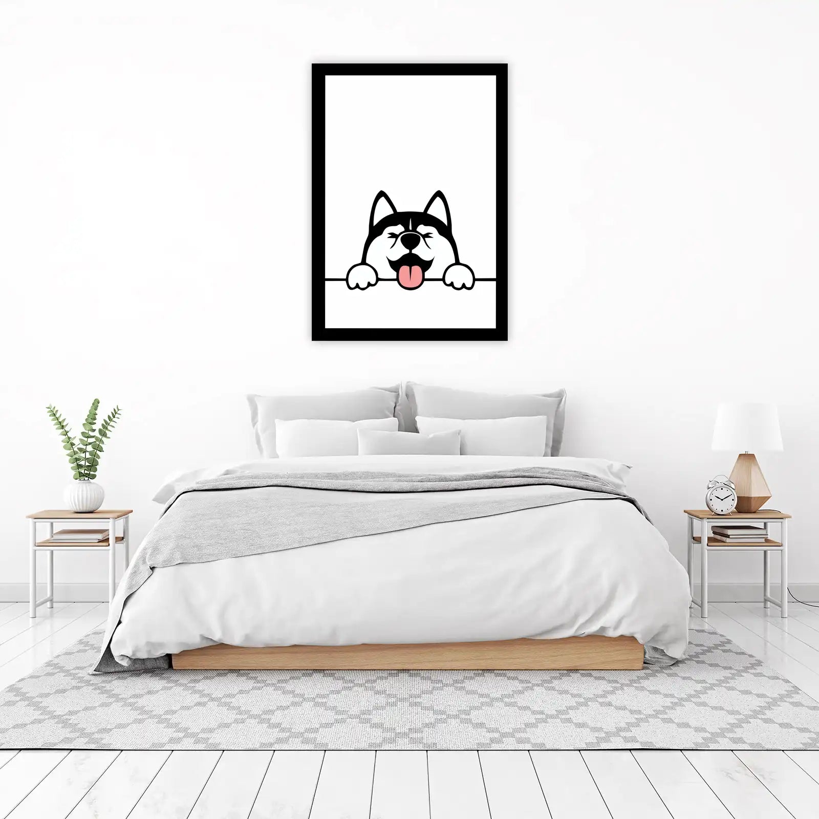 Cute Husky Peeking Over Wall Art