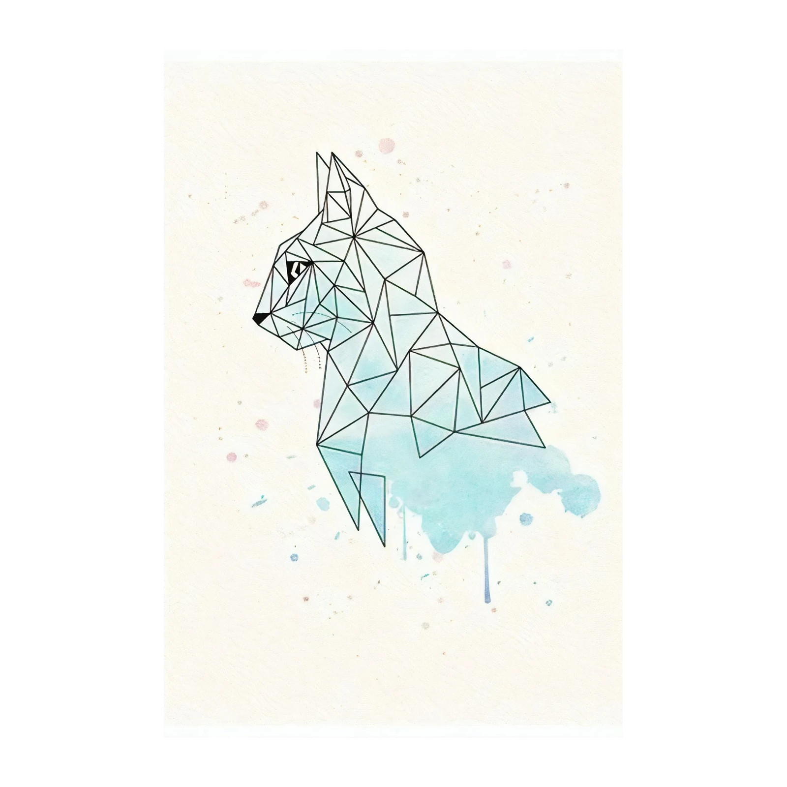 Geometric Cat Watercolor Minimalist Wall Art