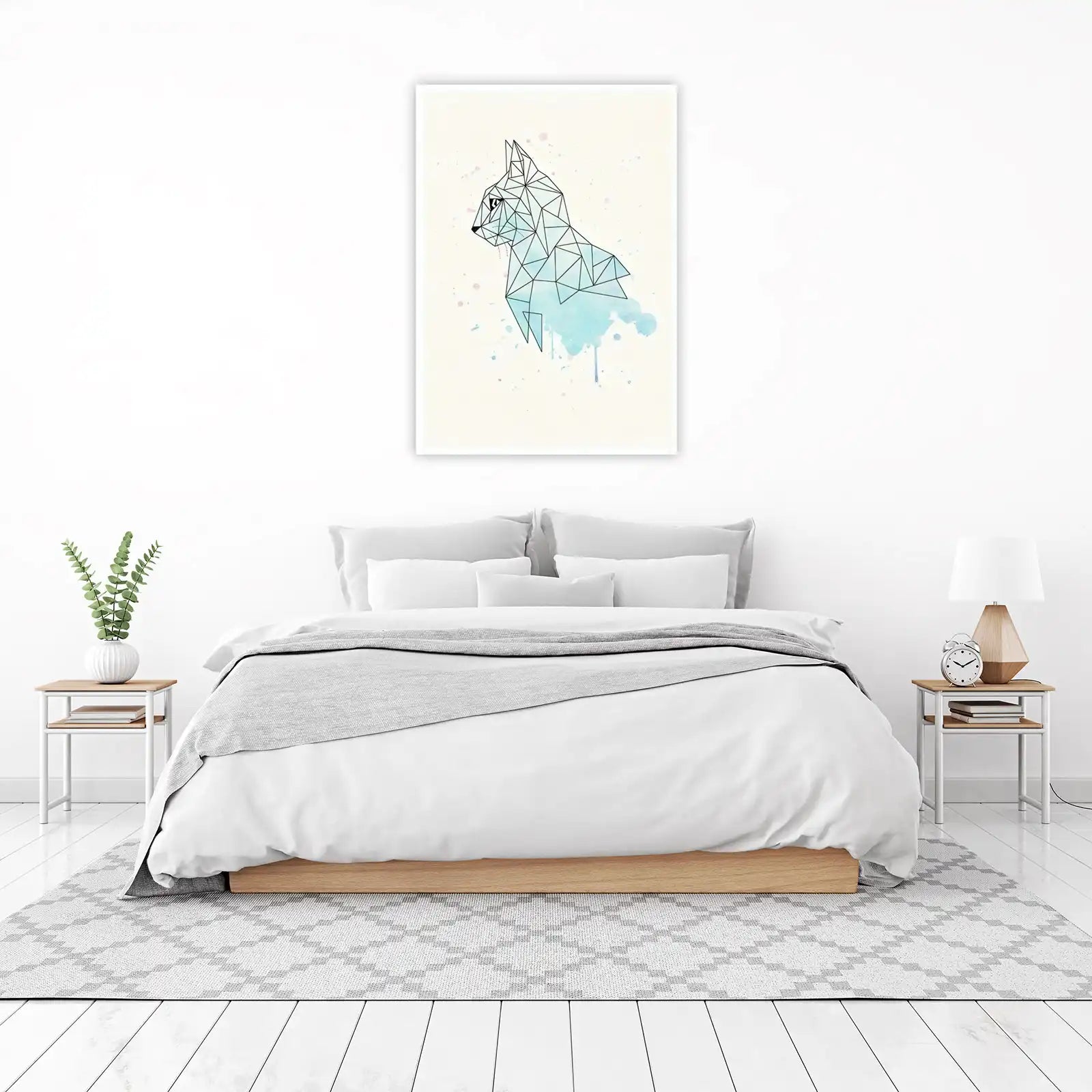 Geometric Cat Watercolor Minimalist Wall Art