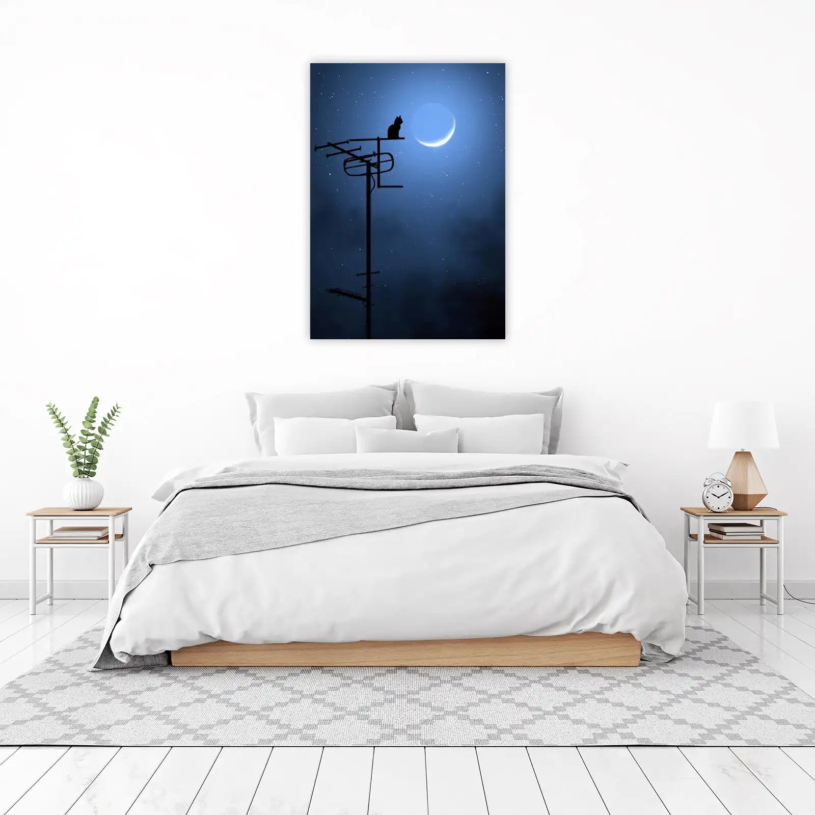 Mysterious Cat Under Moon Wall Art
