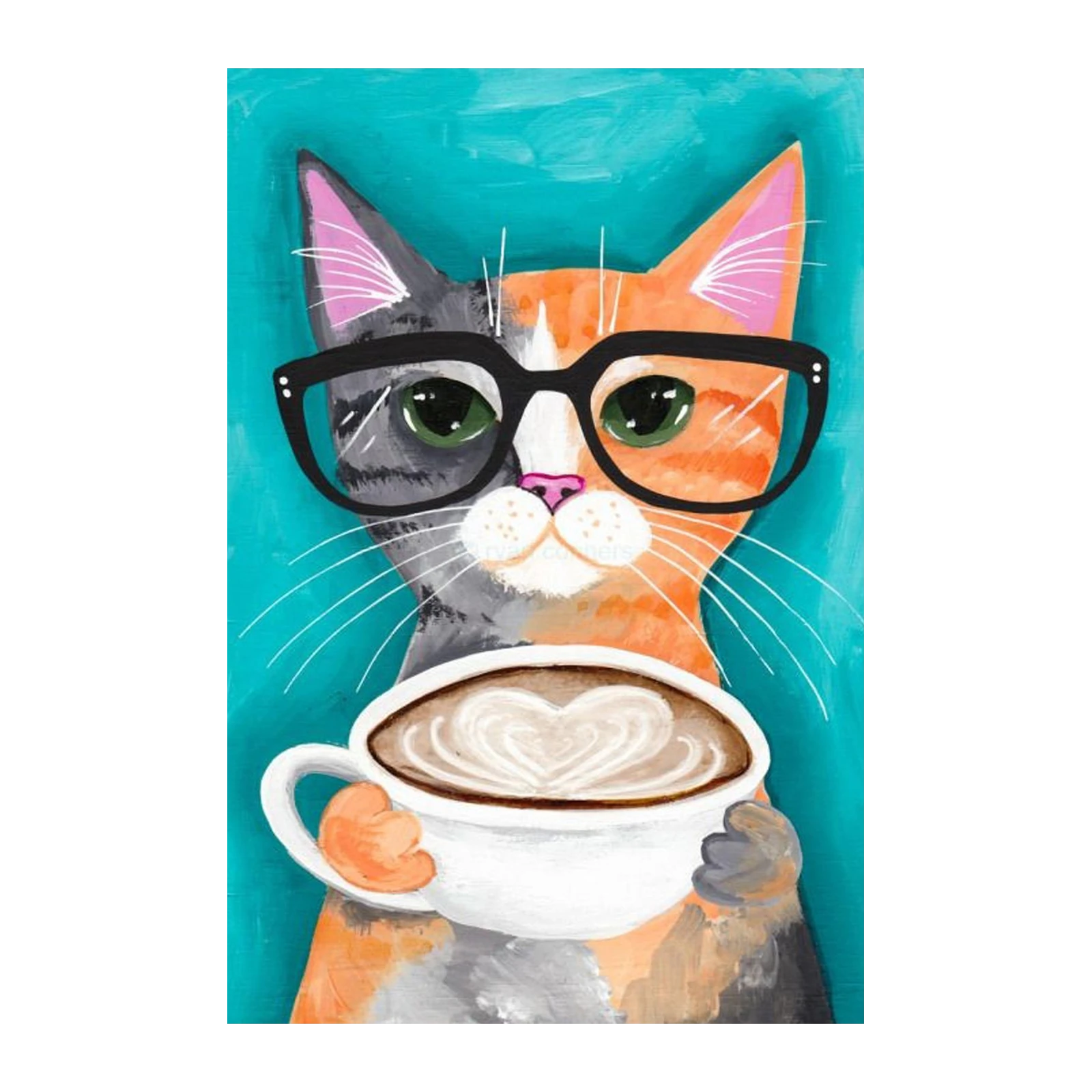Whimsical Cat with Coffee Wall Art