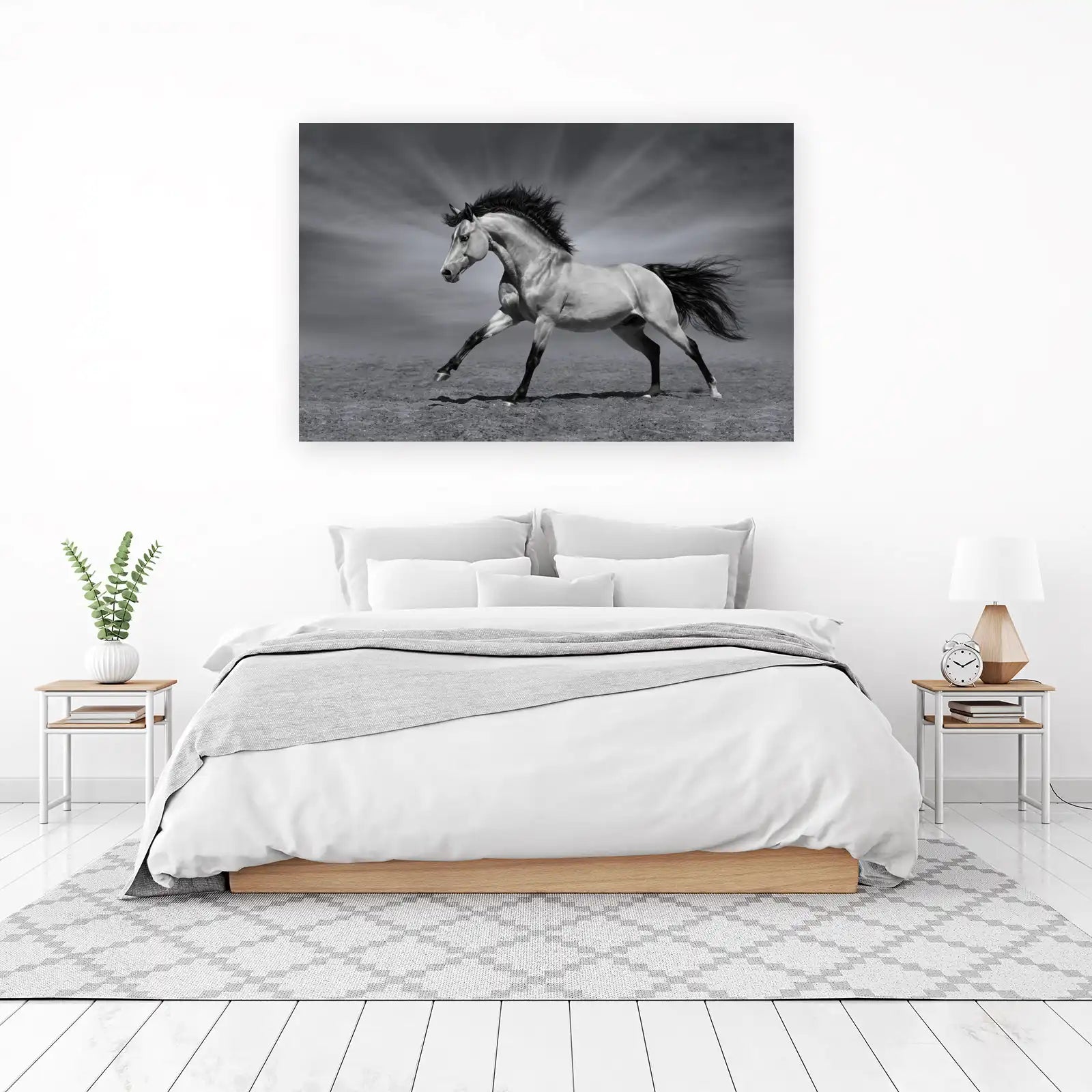 Majestic Horse Gallop Black & White Wall Art