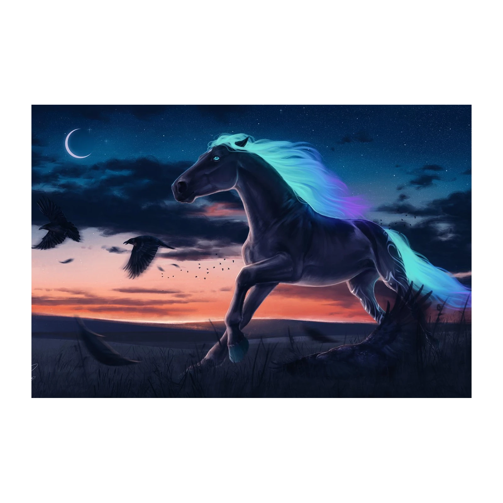 Mystical Night Horse & Ravens Wall Art