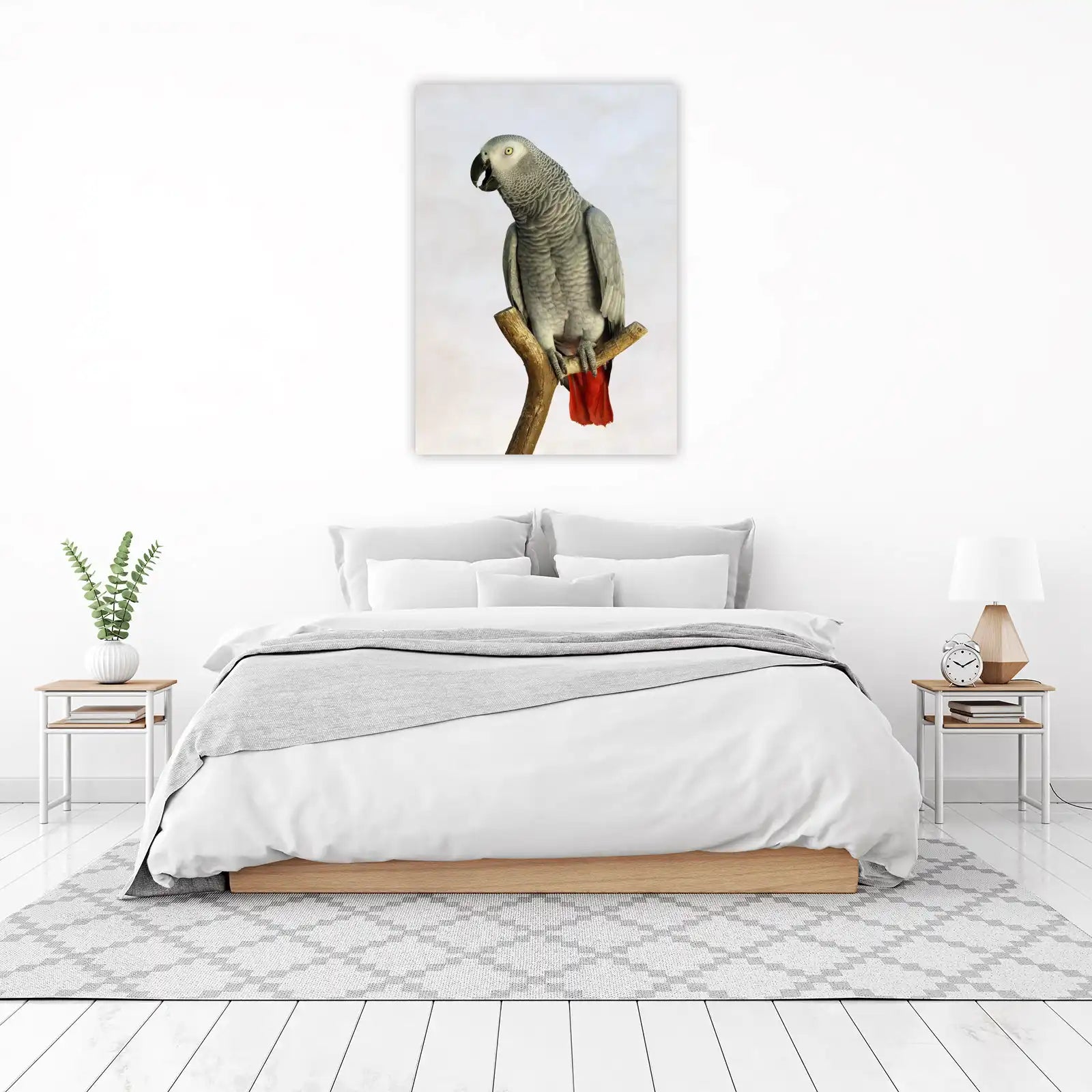Intelligent African Grey Parrot on Branch Wall Art