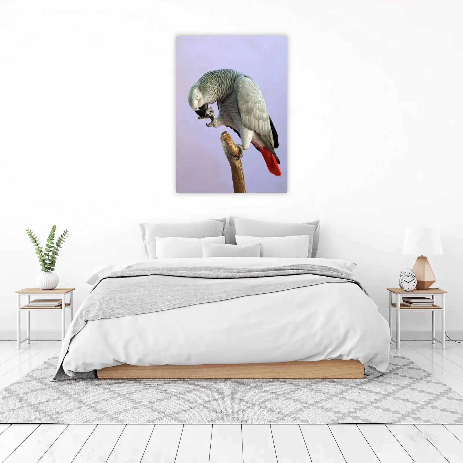 Elegant African Grey Parrot perched on Branch Wall Art