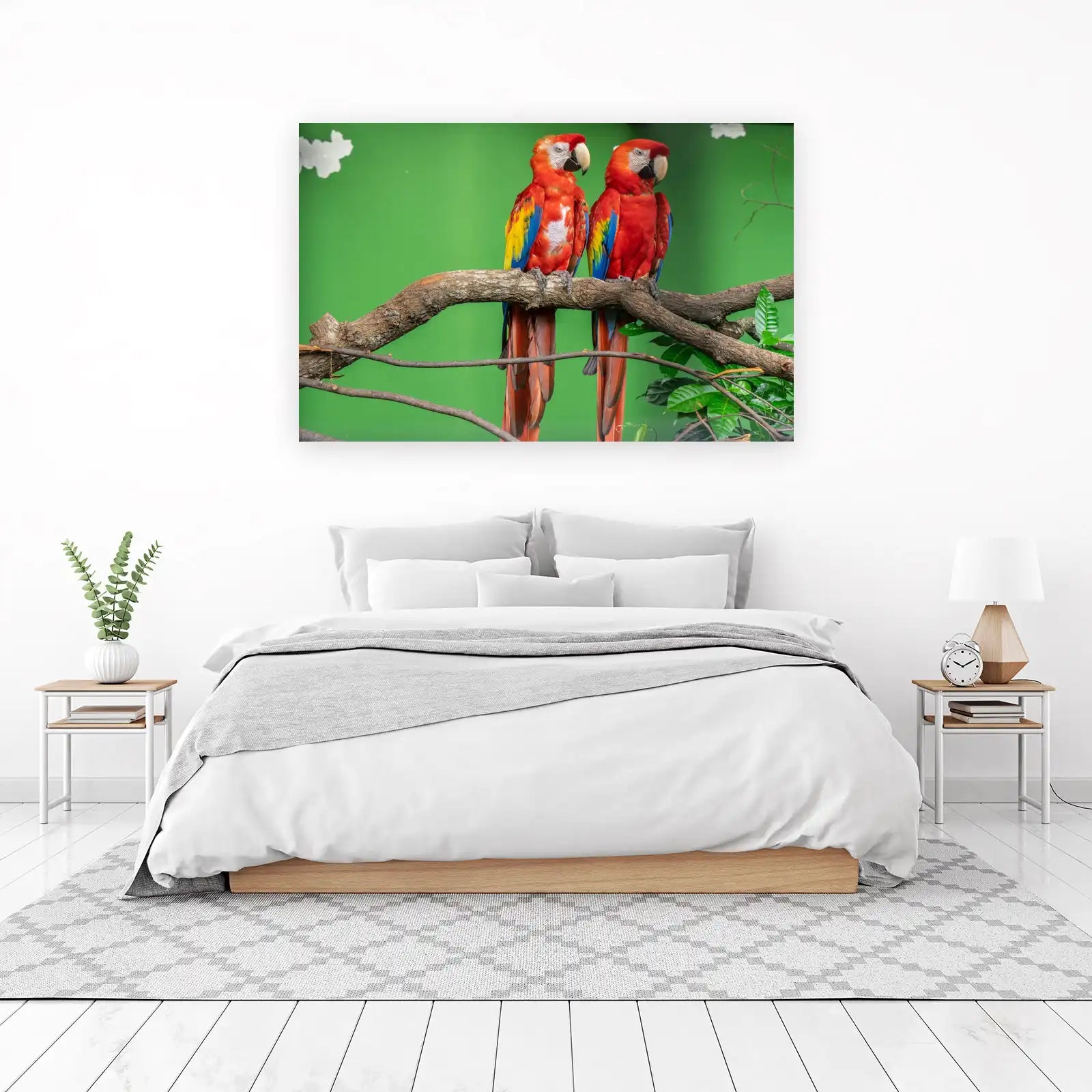 Vibrant Macaws on Branch Wall Art