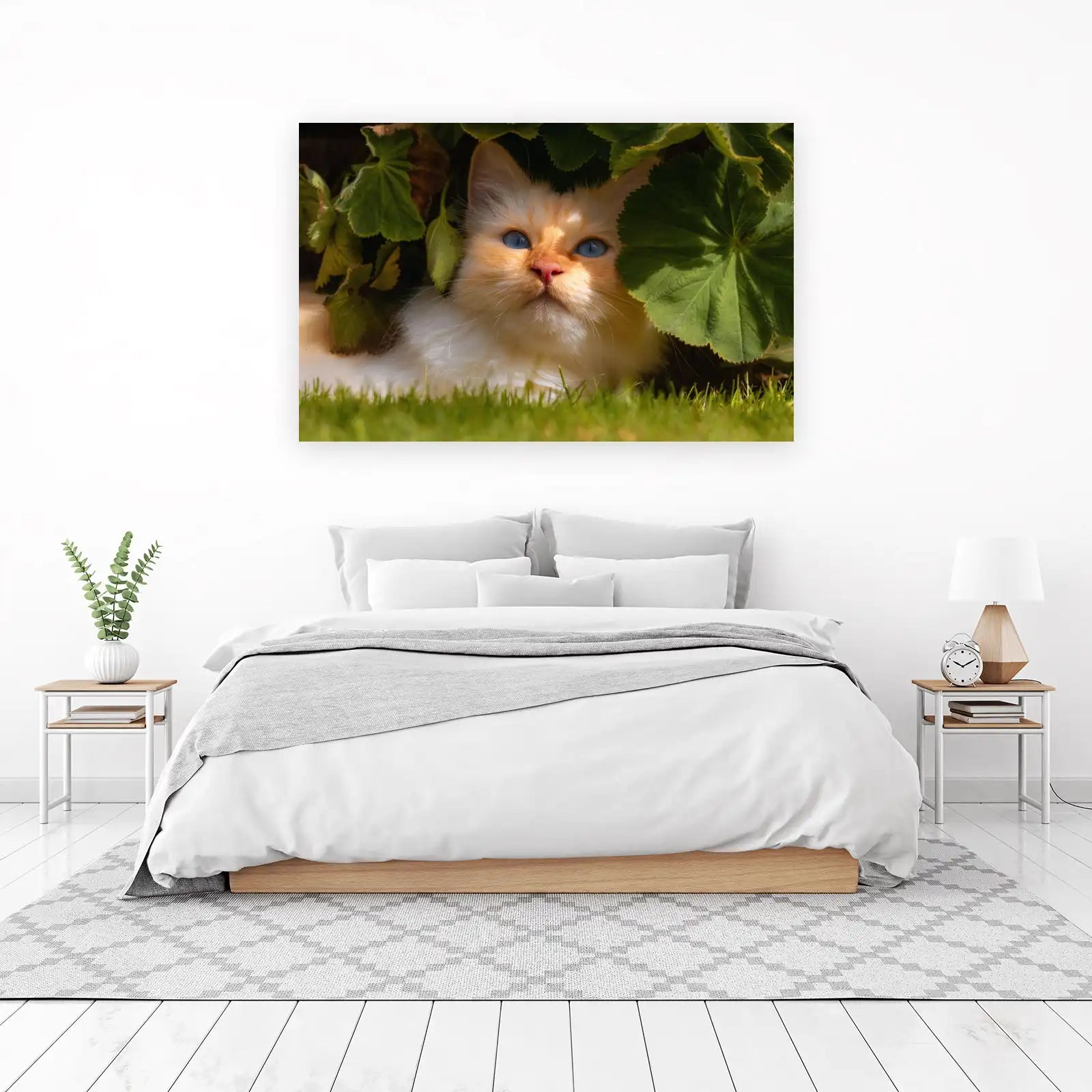 Captivating Blue-Eyed Kitty Among Greenery Wall Art