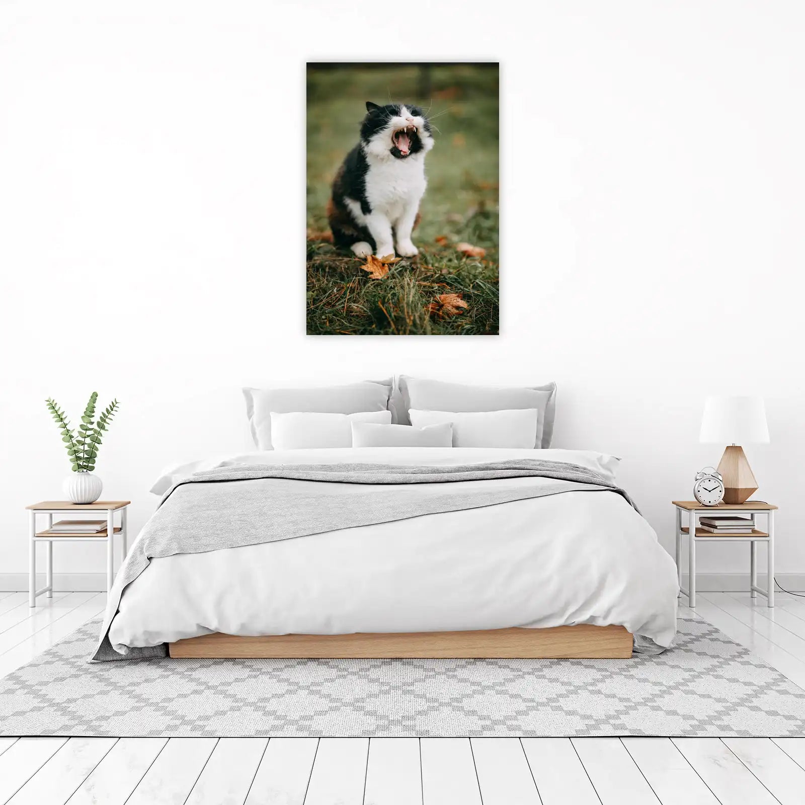Funny Yawning Cat Autumn Pet Wall Art