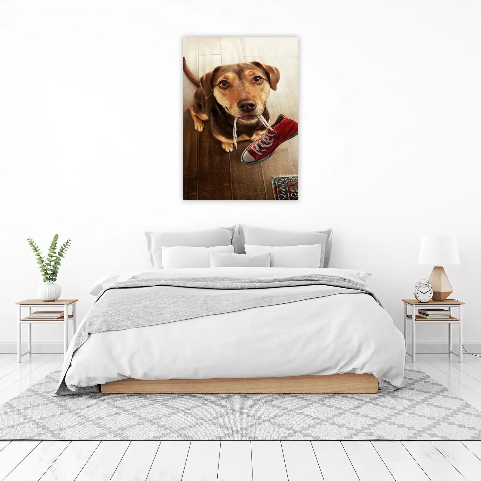 Playful Dog with Red Sneaker Wall Art