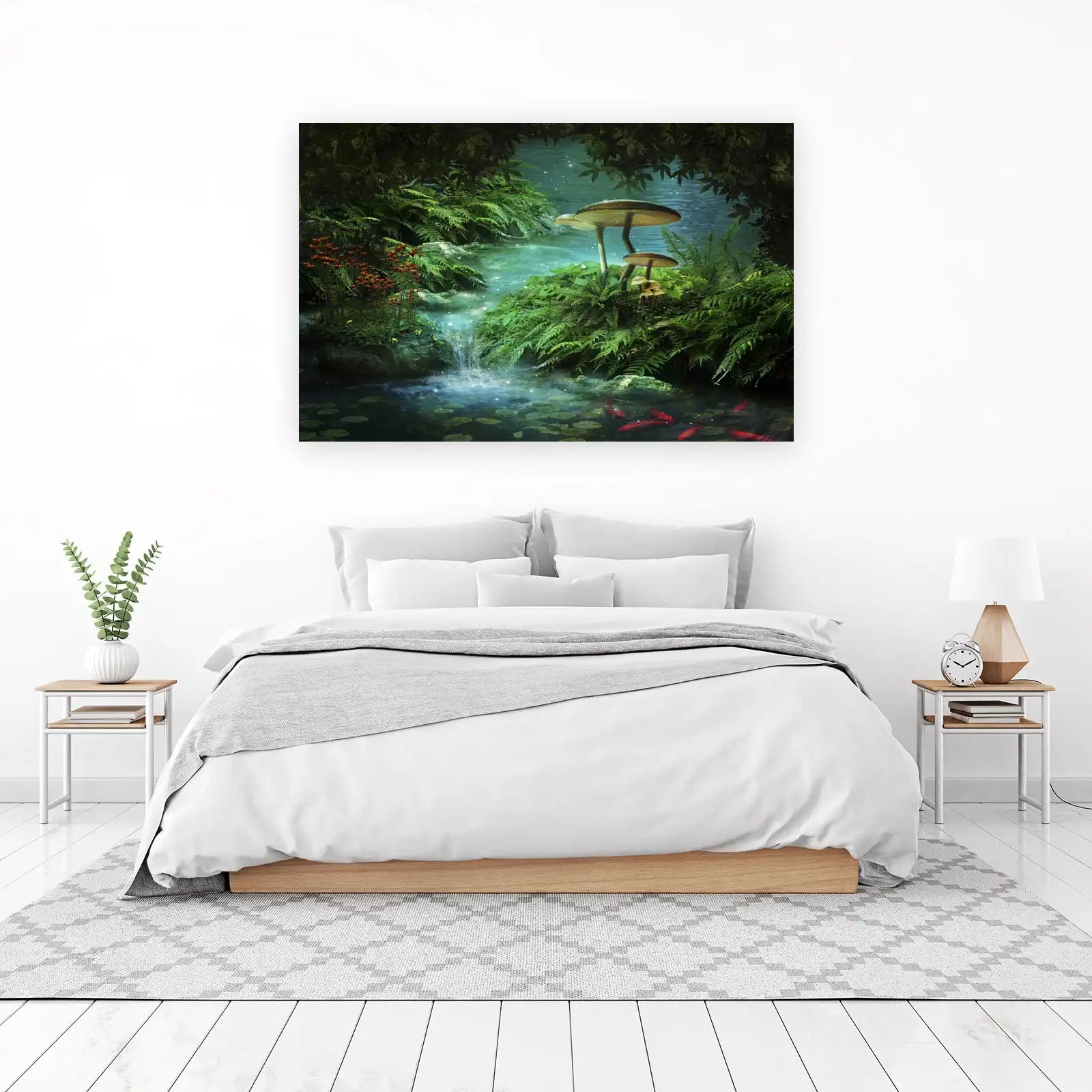 Enchanted Forest Waterfall & Mushrooms Wall Art