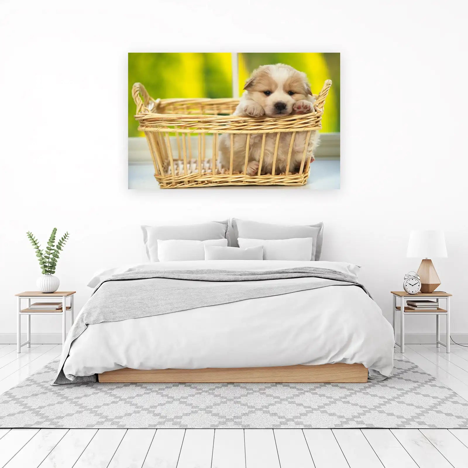 Adorable Fluffy Puppy in Basket Wall Art