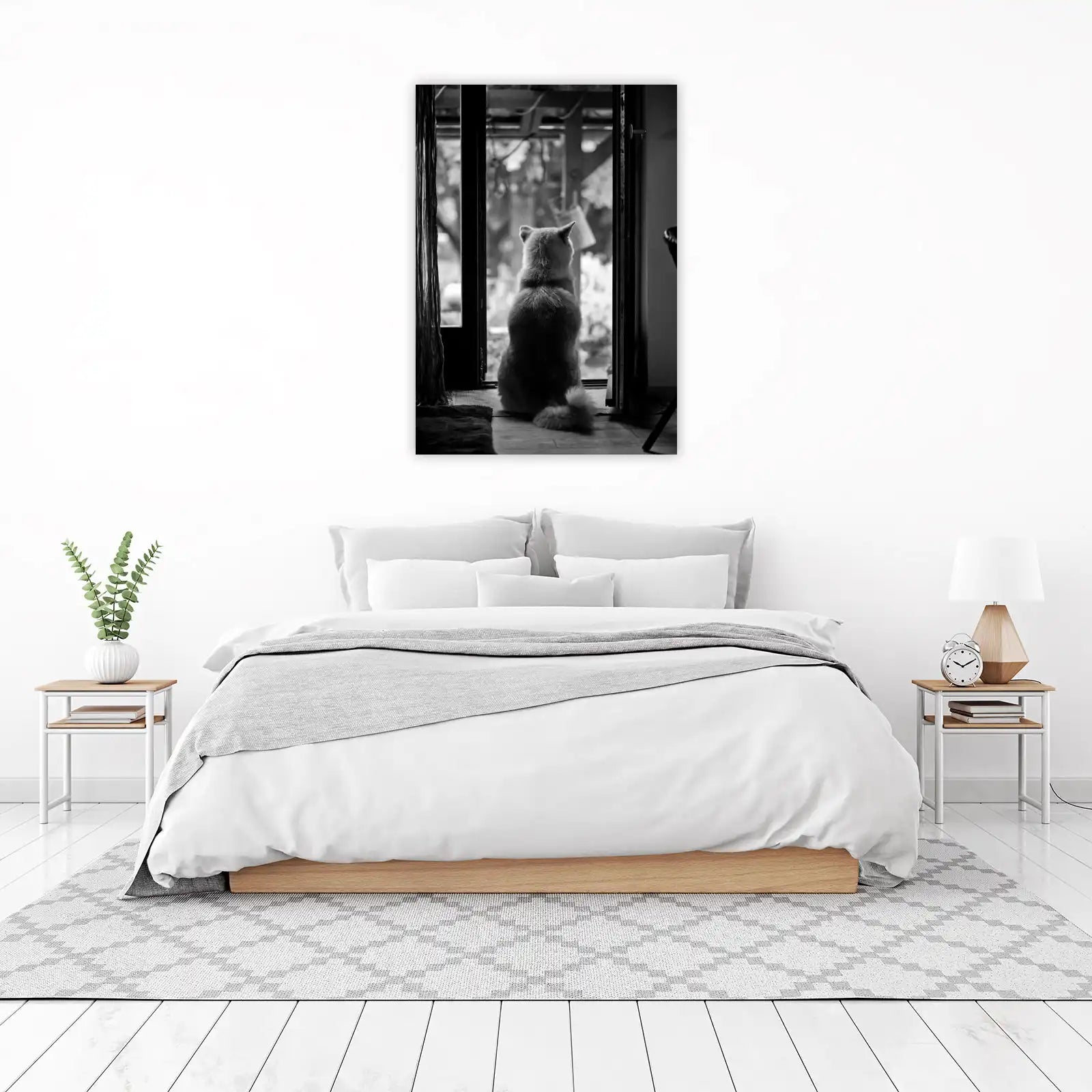 Serene Shiba Inu Window View Black & White Wall Art