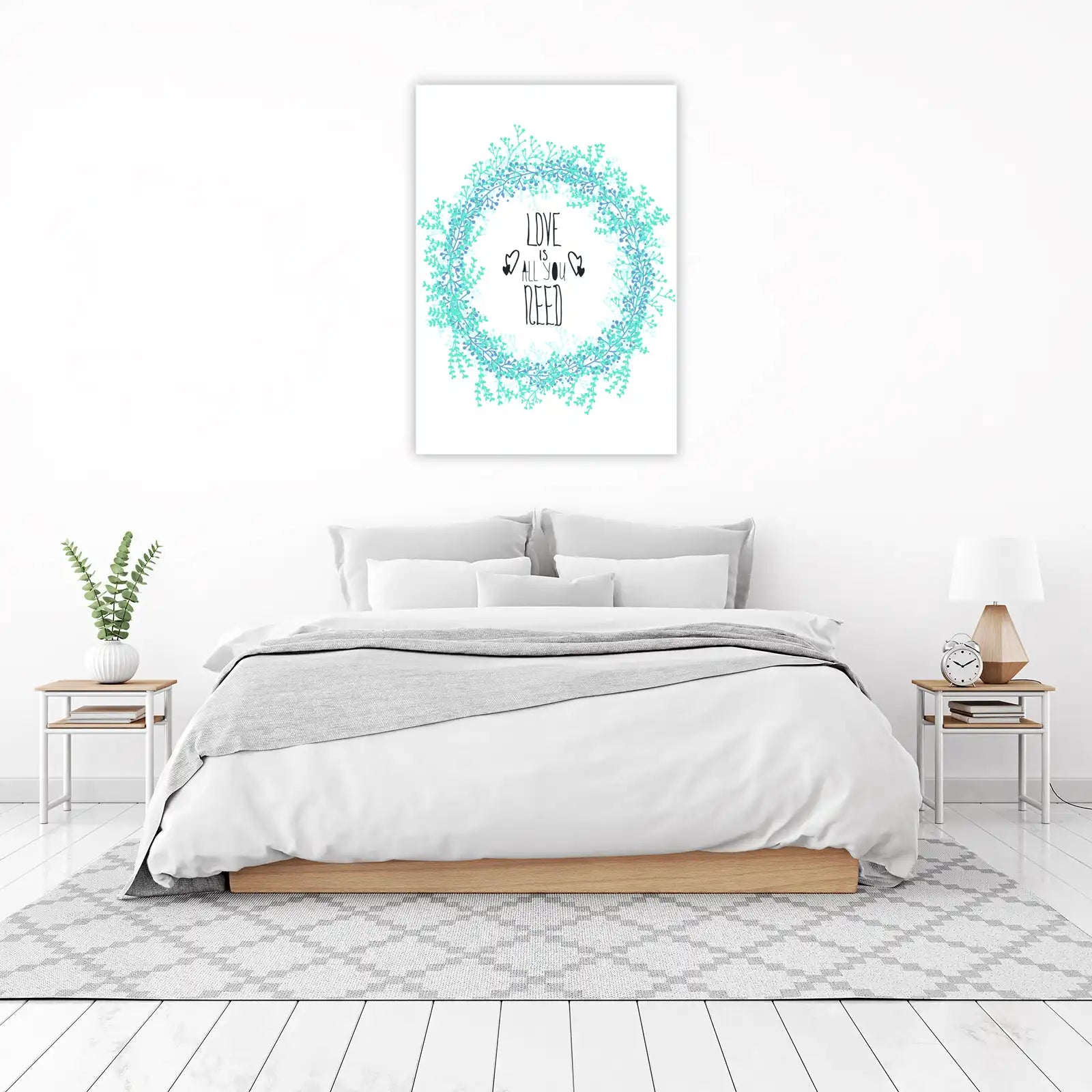 Boho Love Quote Floral Wreath Wall Art
