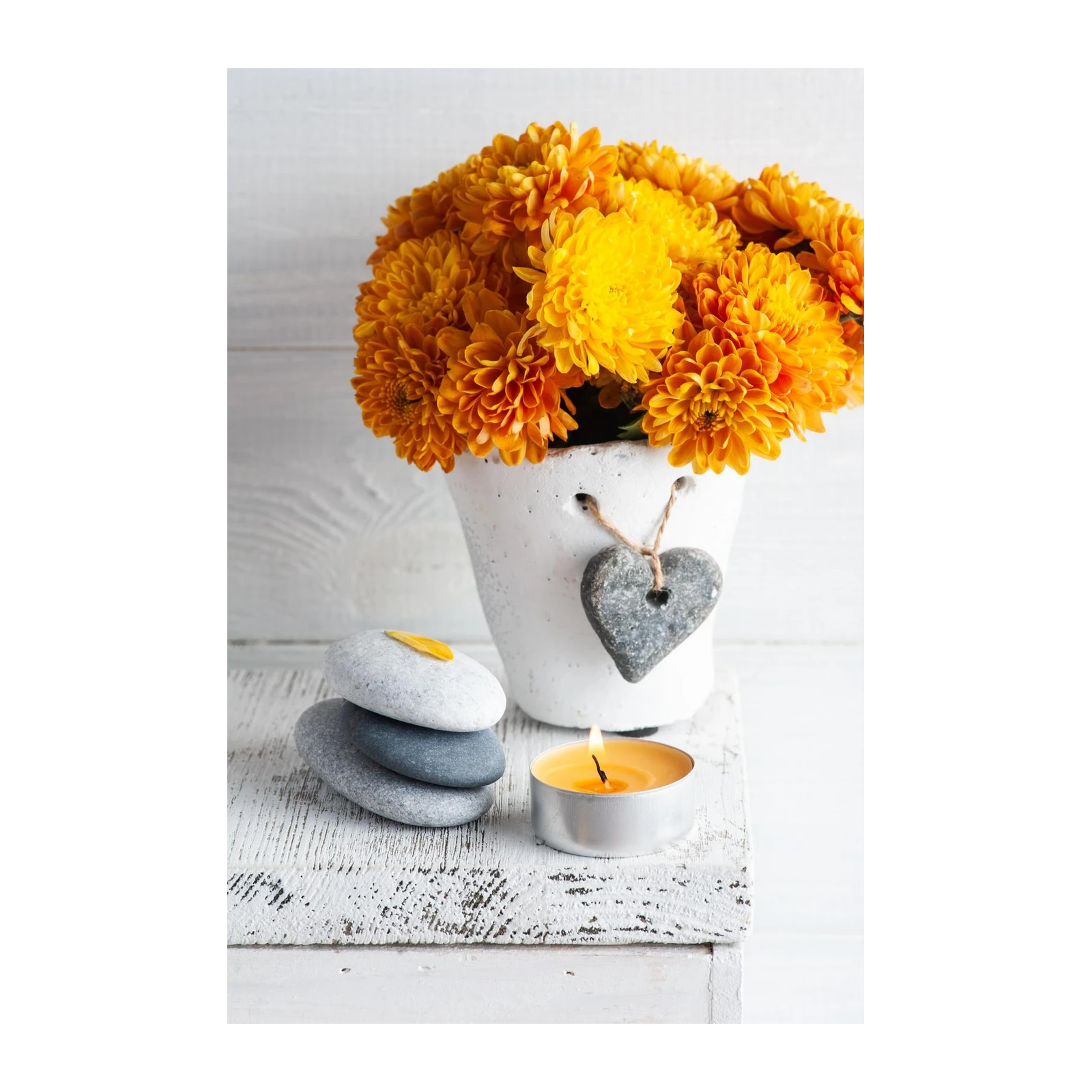Vibrant Autumn Chrysanthemums & Zen Stones Wall Art