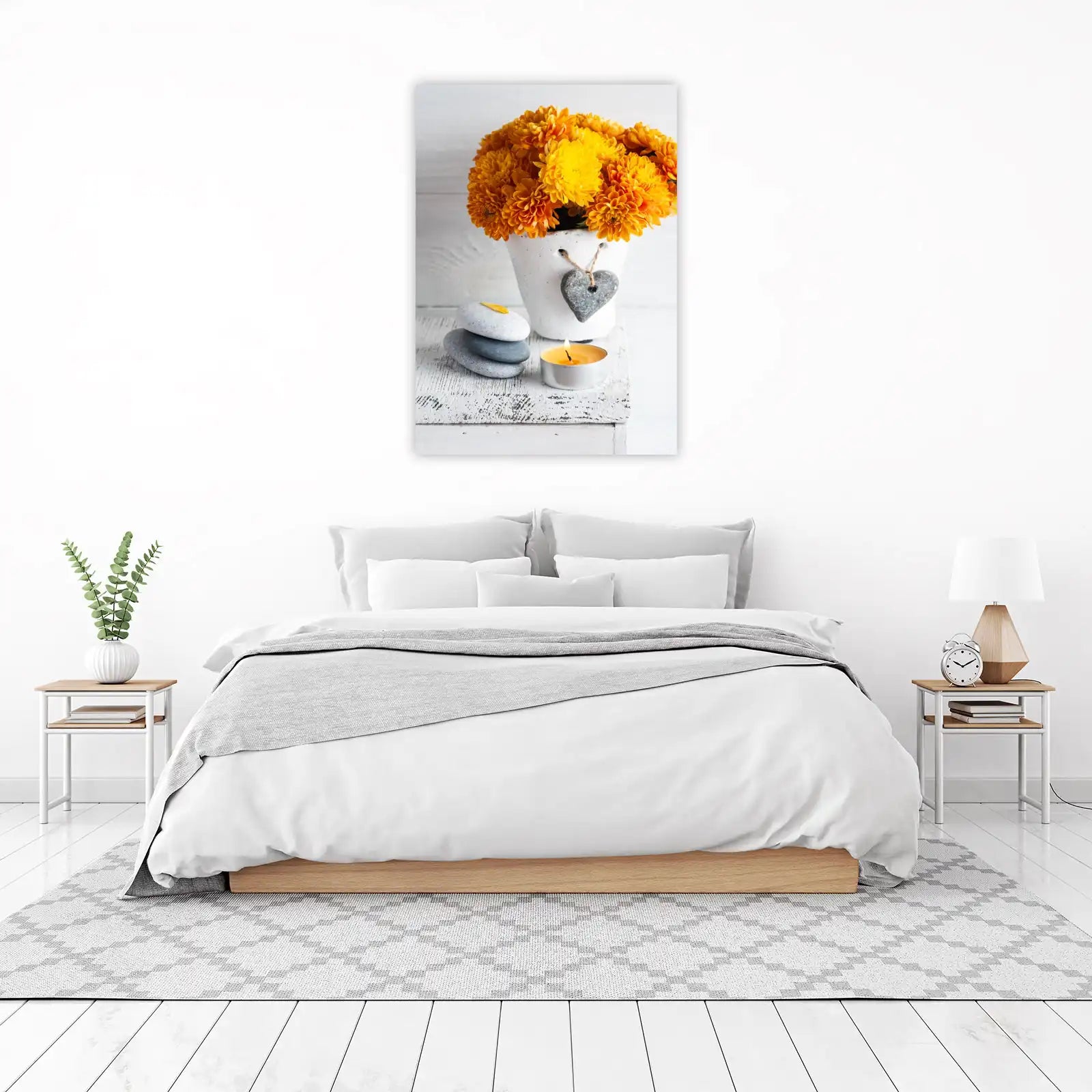 Vibrant Autumn Chrysanthemums & Zen Stones Wall Art