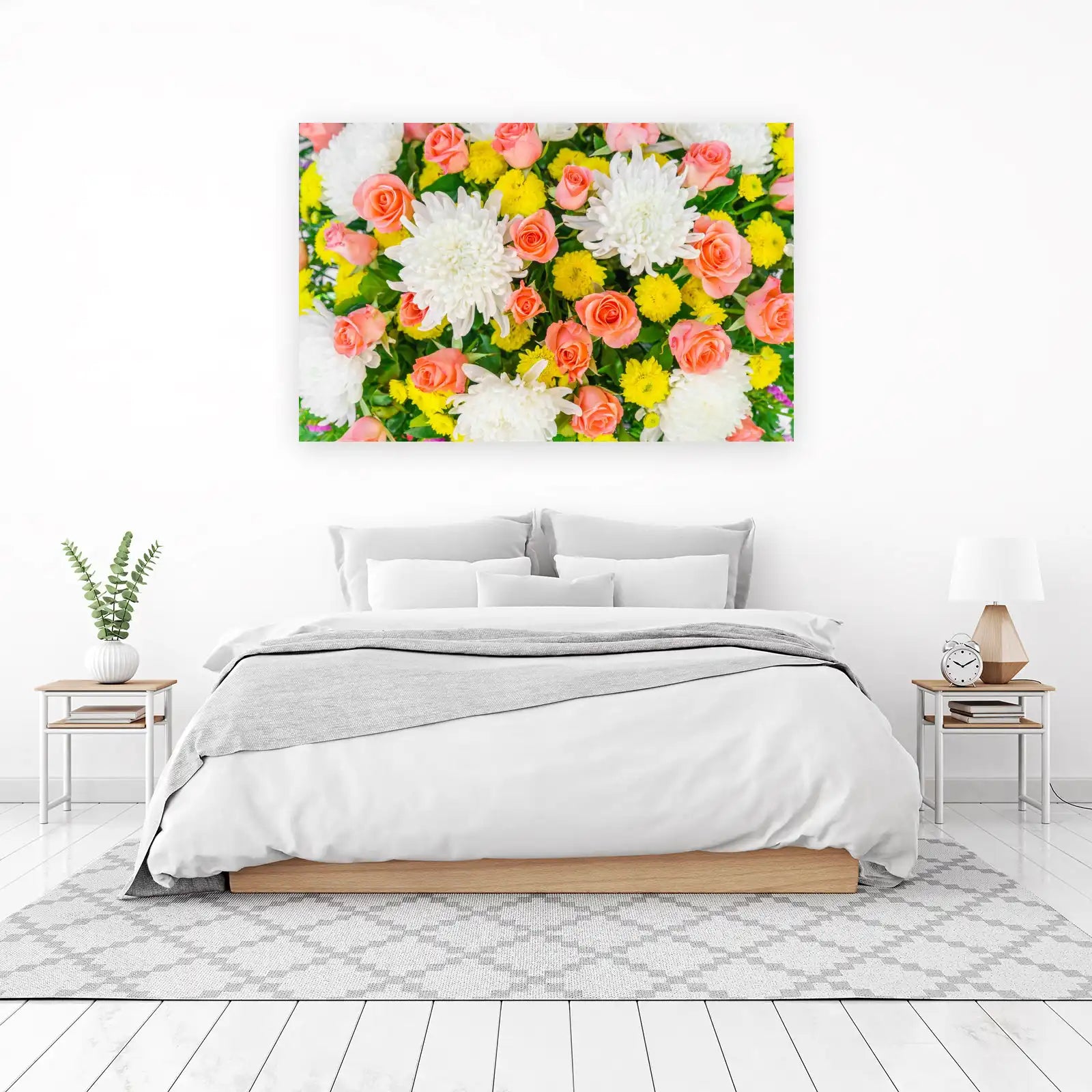 Elegant Peach Roses & White Chrysanthemum Wall Art