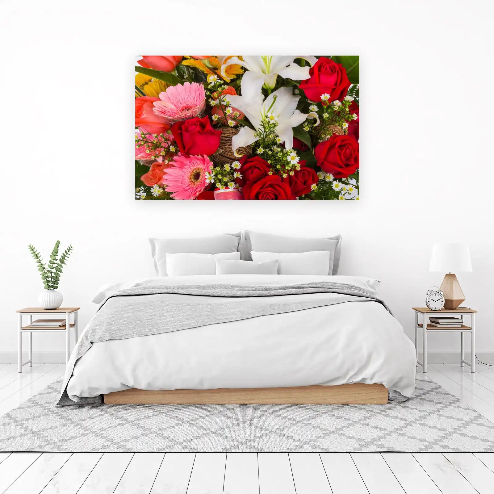 Vibrant Floral Symphony Red Rose Lily Wall Art