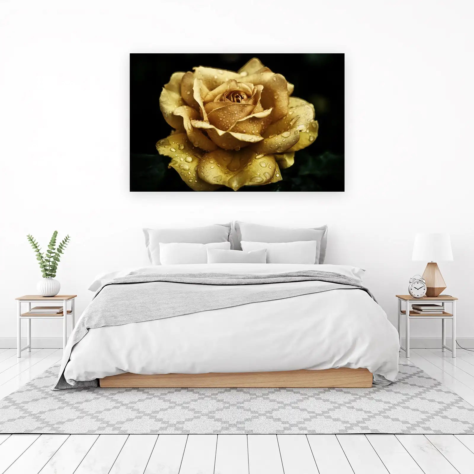 Golden Rose Dewdrops Wall Art