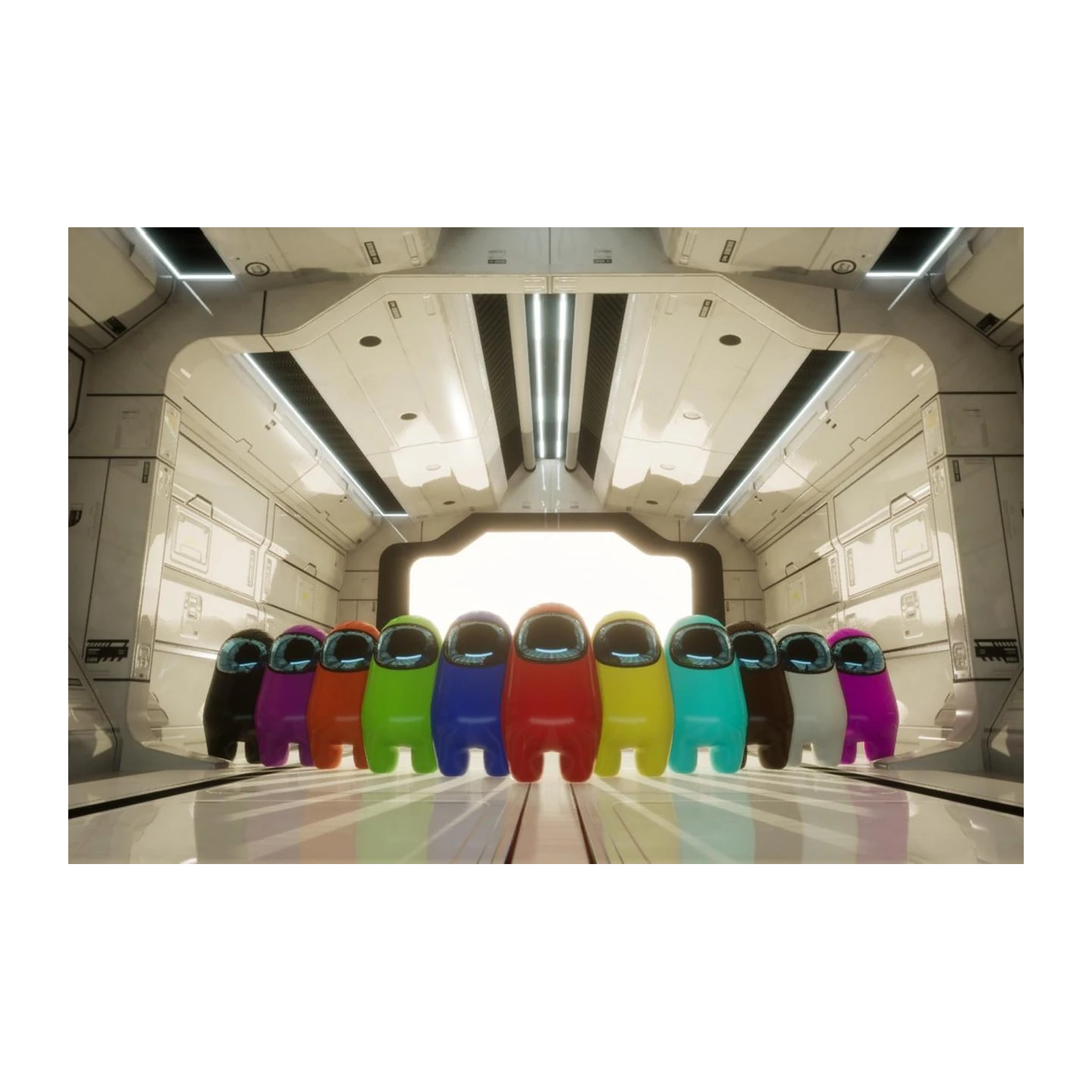 Vibrant Among Us Crewmates Sci-Fi Corridor Wall Art