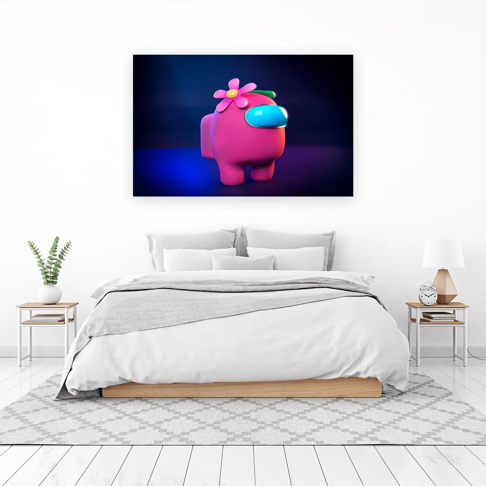Cute Pink Among Us Flower Crewmate Wall Art