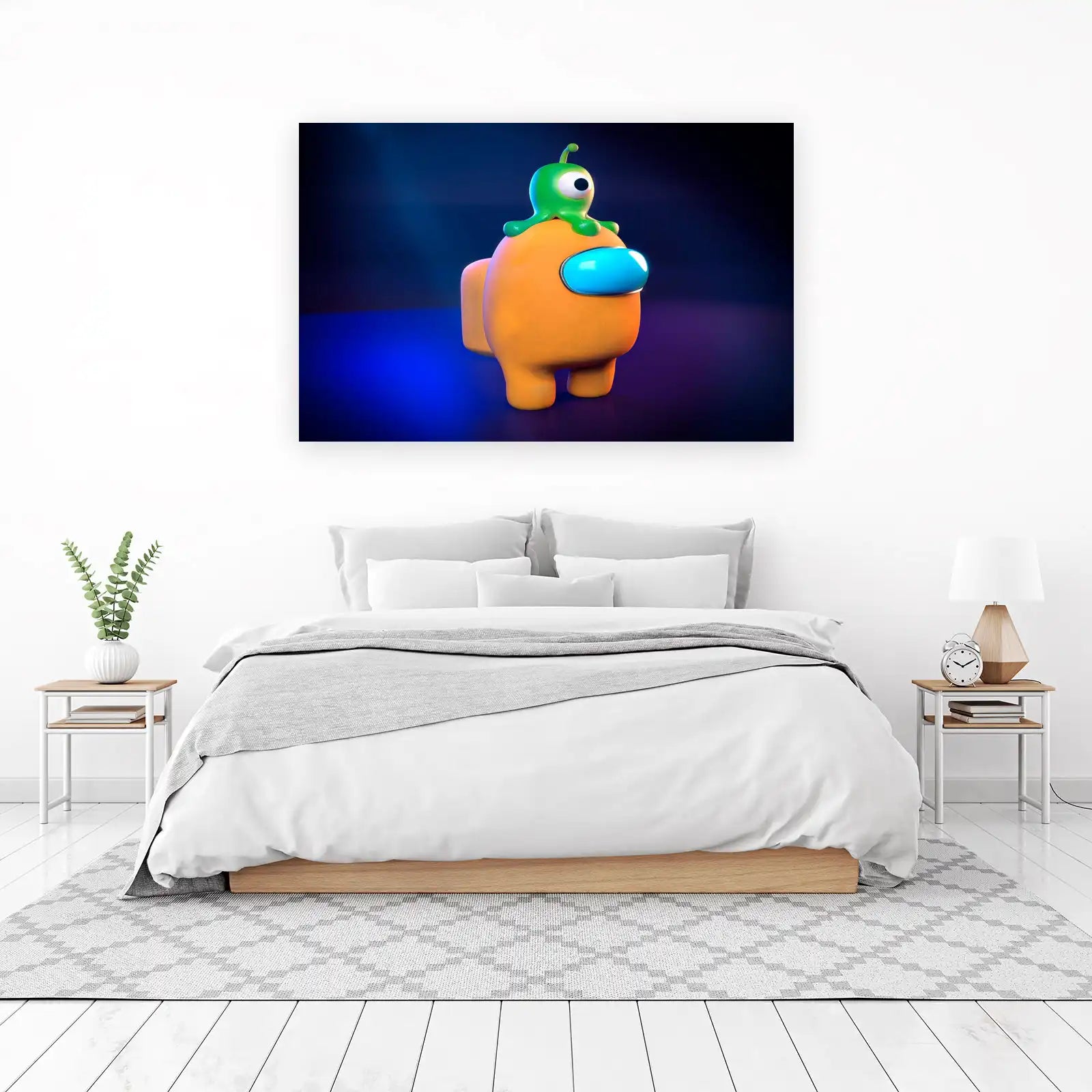 Cute Orange Crewmate with Green Alien Wall Art