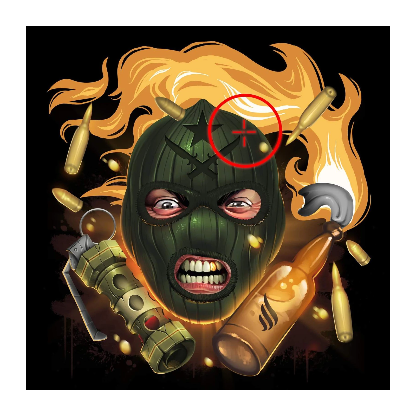 Aggressive Balaclava Soldier Fire Wall Art