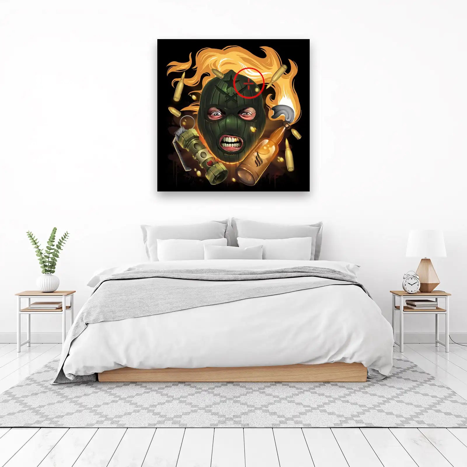 Aggressive Balaclava Soldier Fire Wall Art