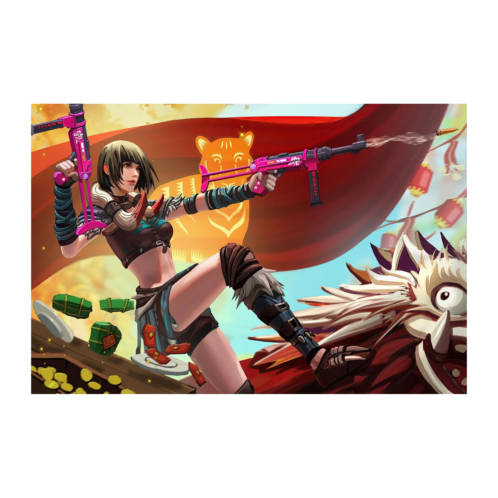Gaming Warrior with Tiger & Dragon Wall Art