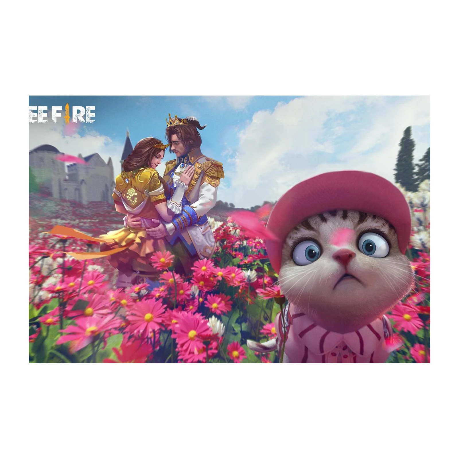 Romantic Fantasy Couple & Cute Cat Wall Art