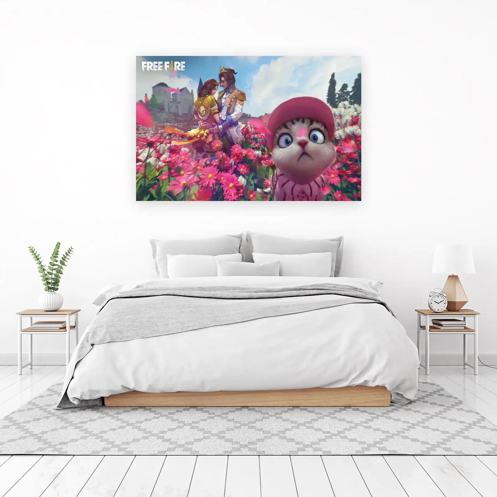 Romantic Fantasy Couple & Cute Cat Wall Art
