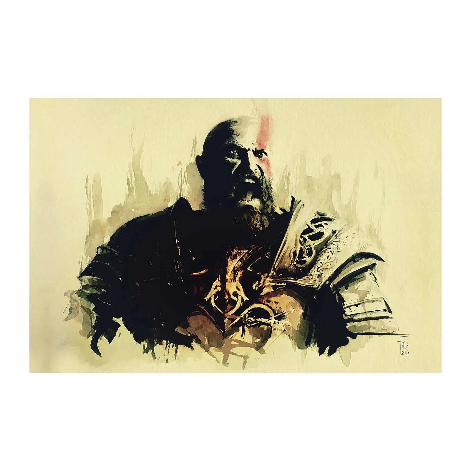 Epic Warrior Kratos Watercolor Wall Art
