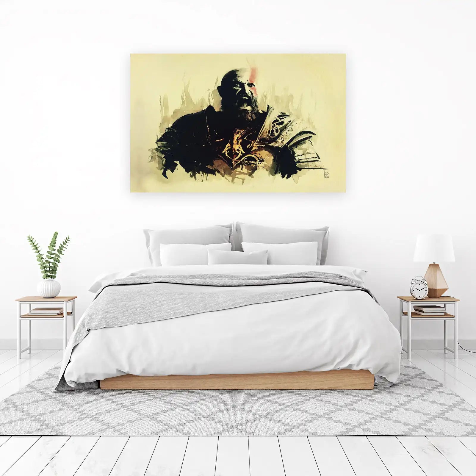 Epic Warrior Kratos Watercolor Wall Art