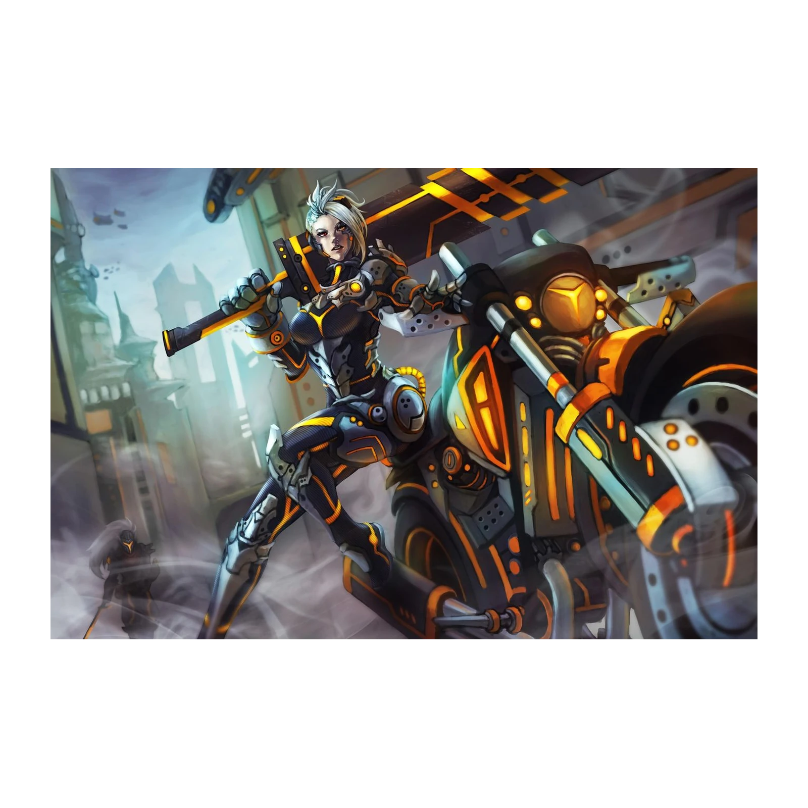Cyberpunk Warrior & Bike Wall Art