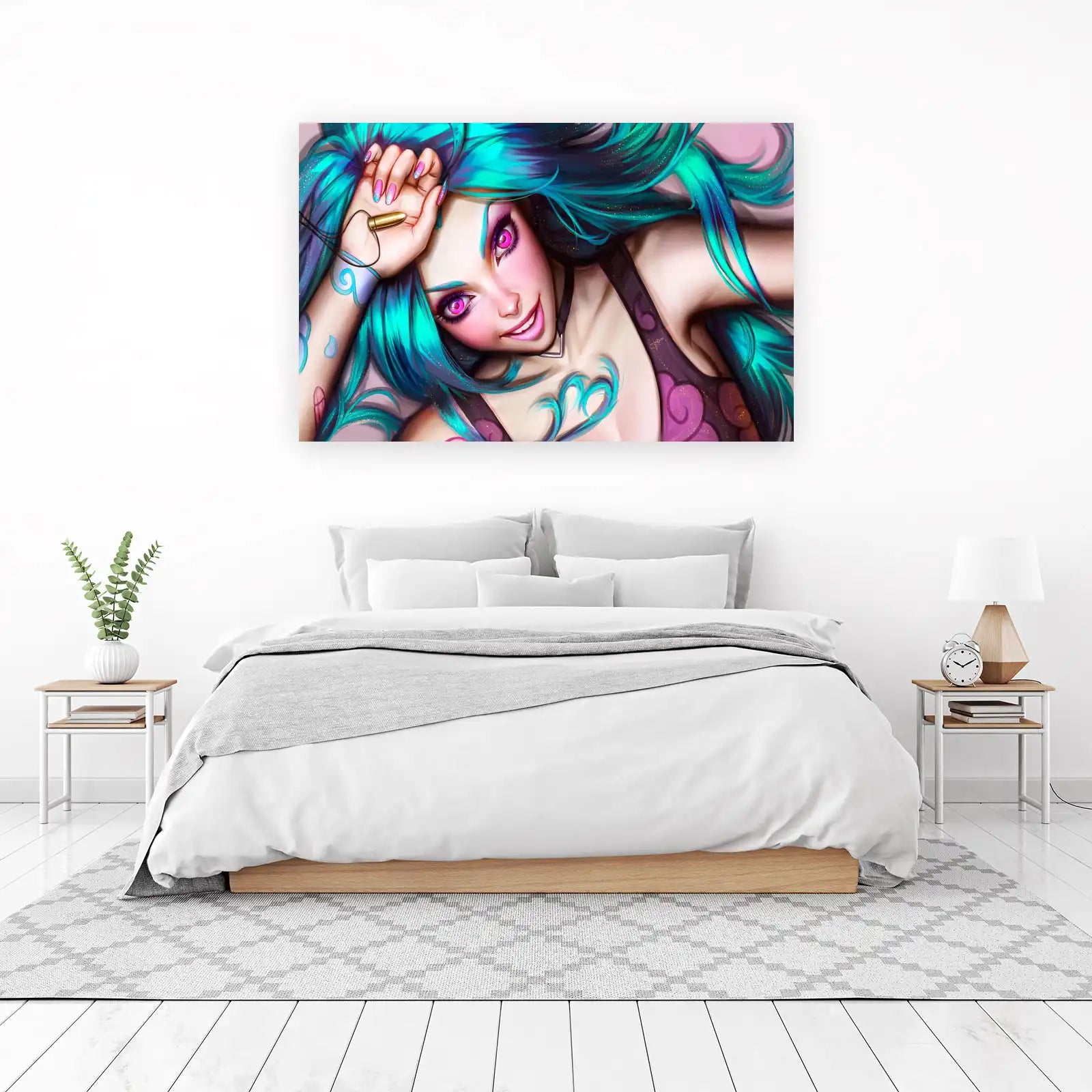 Vibrant Teal & Pink Anime Portrait Wall Art