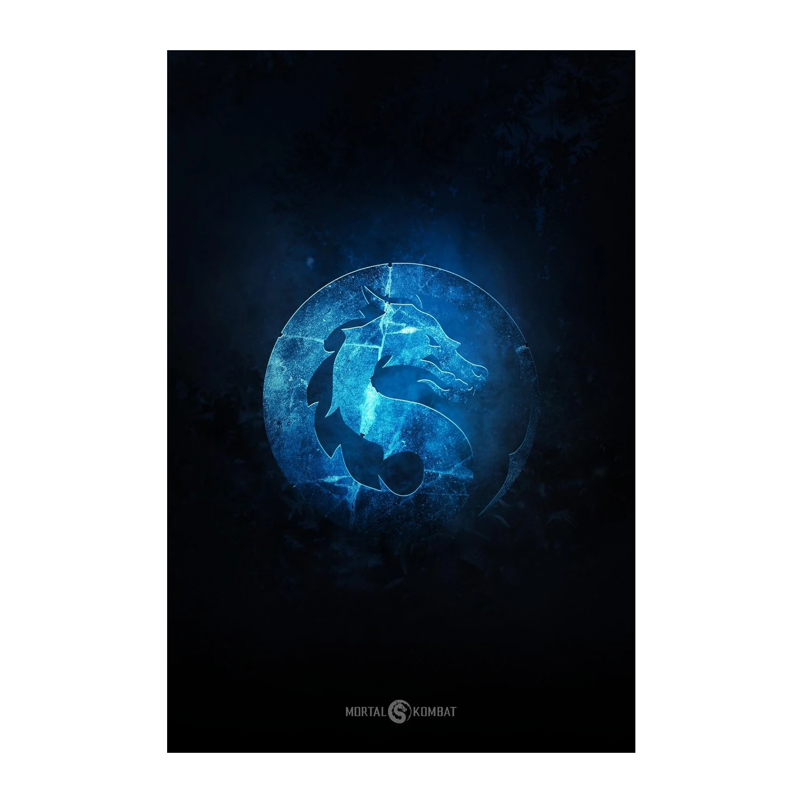 Mortal Kombat Dragon Logo Blue Cracked Wall Art