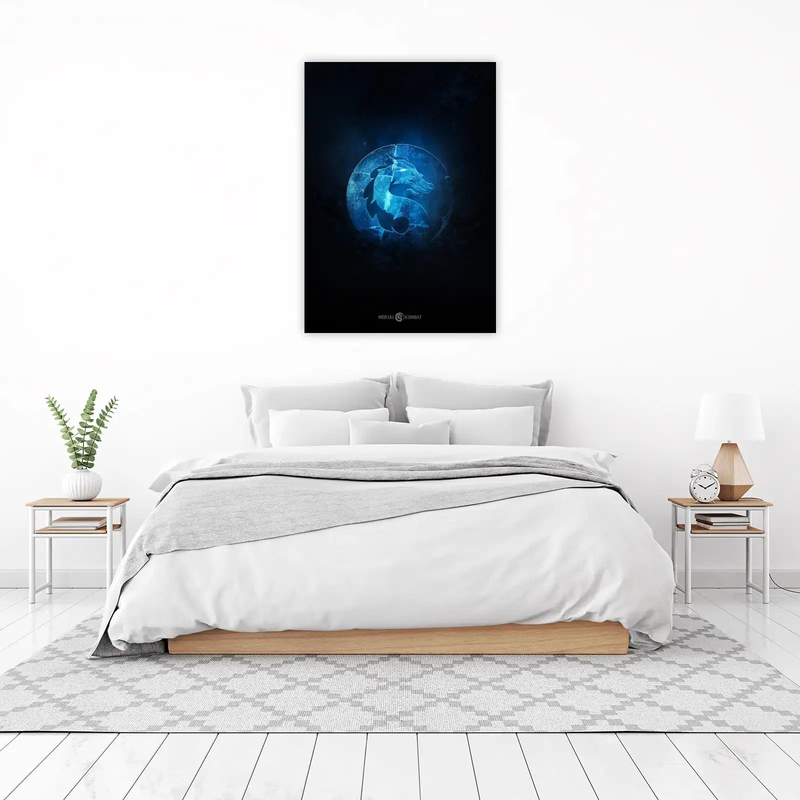 Mortal Kombat Dragon Logo Blue Cracked Wall Art
