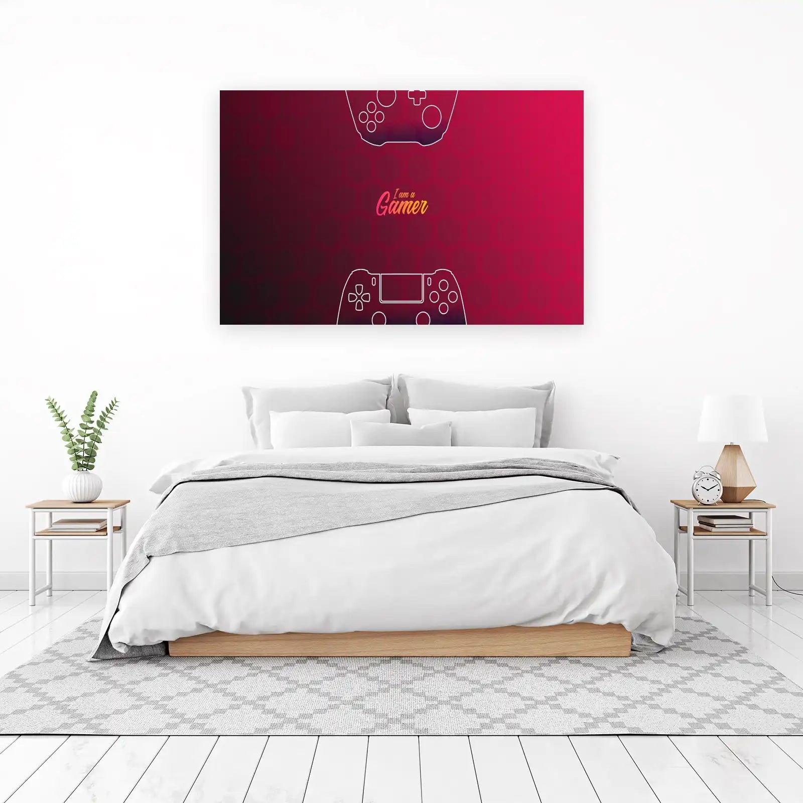 Gamer Controllers & Hex Pattern Wall Art