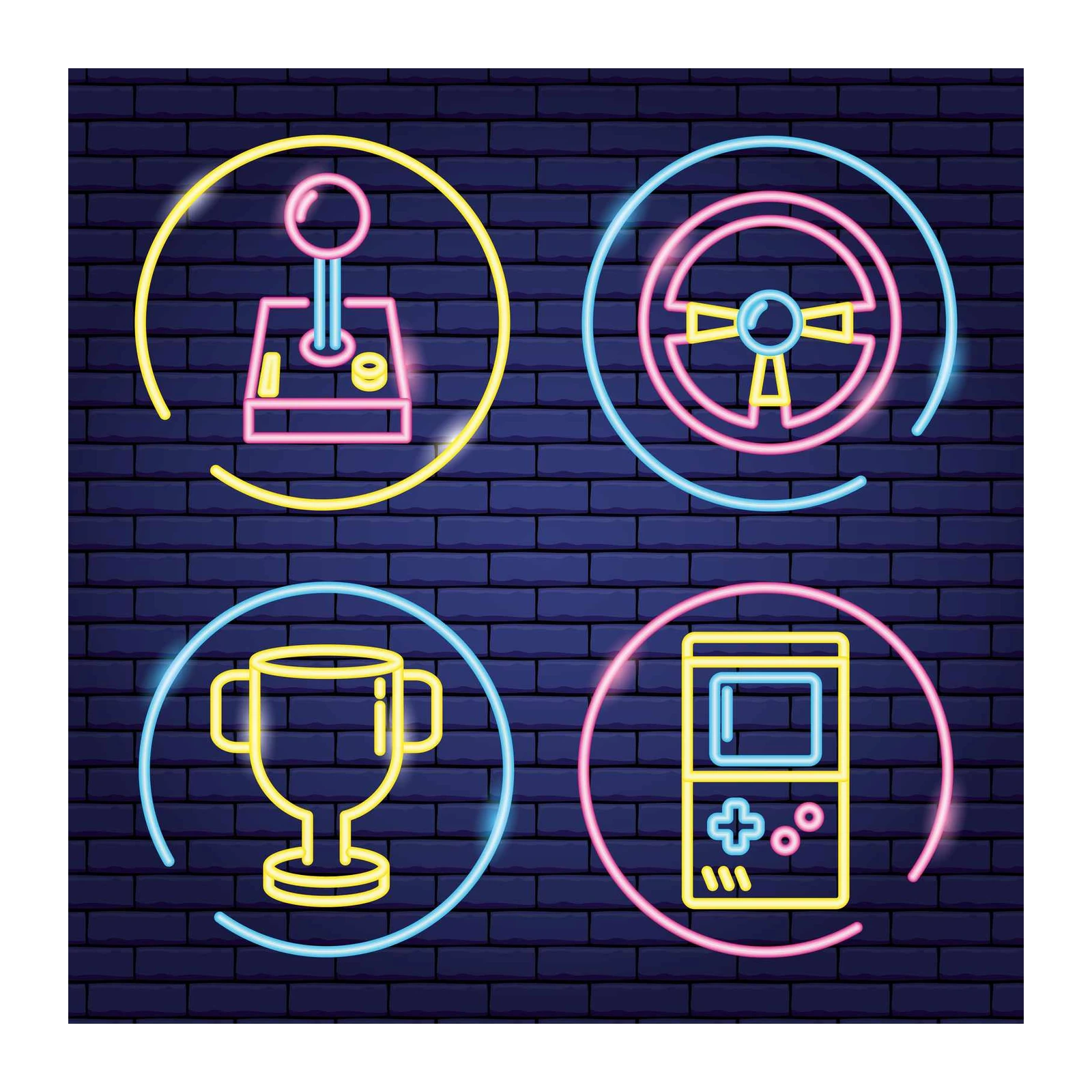 Neon Gaming Icons Wall Art