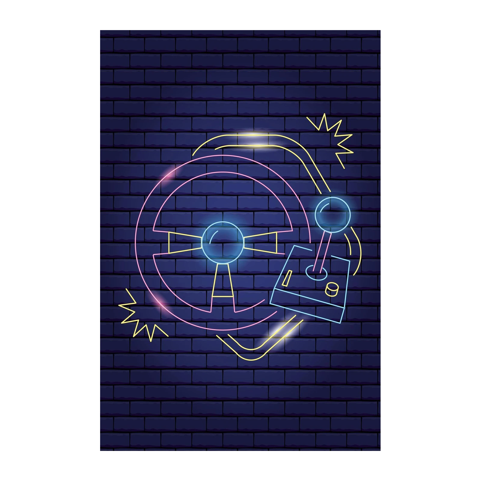 Neon Gaming Art Steering Wheel & Joystick Wall Art