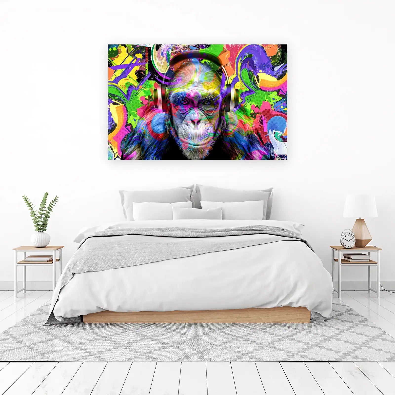 Vibrant Monkey Headphones Graffiti Wall Art