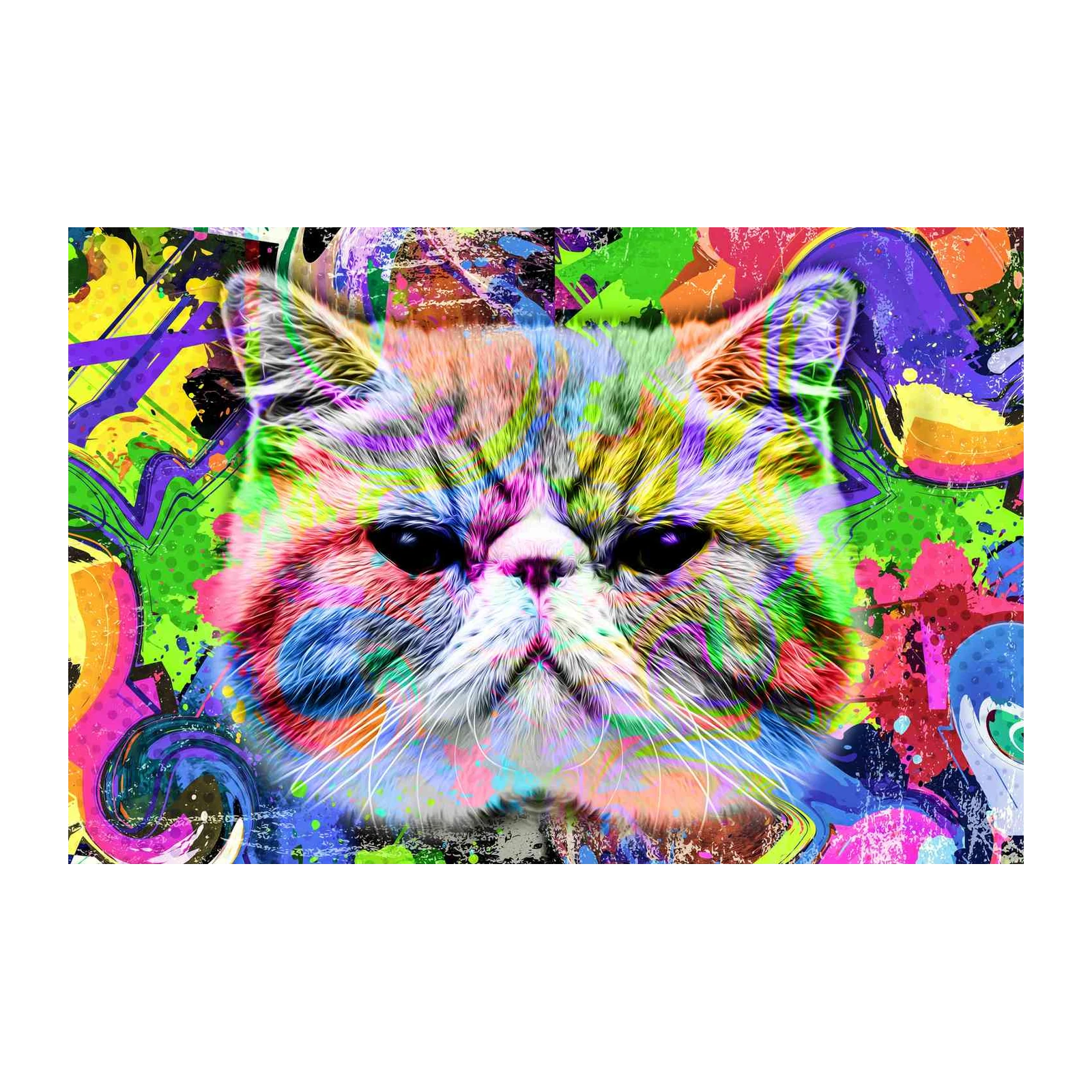 Vibrant Graffiti Cat Portrait Wall Art
