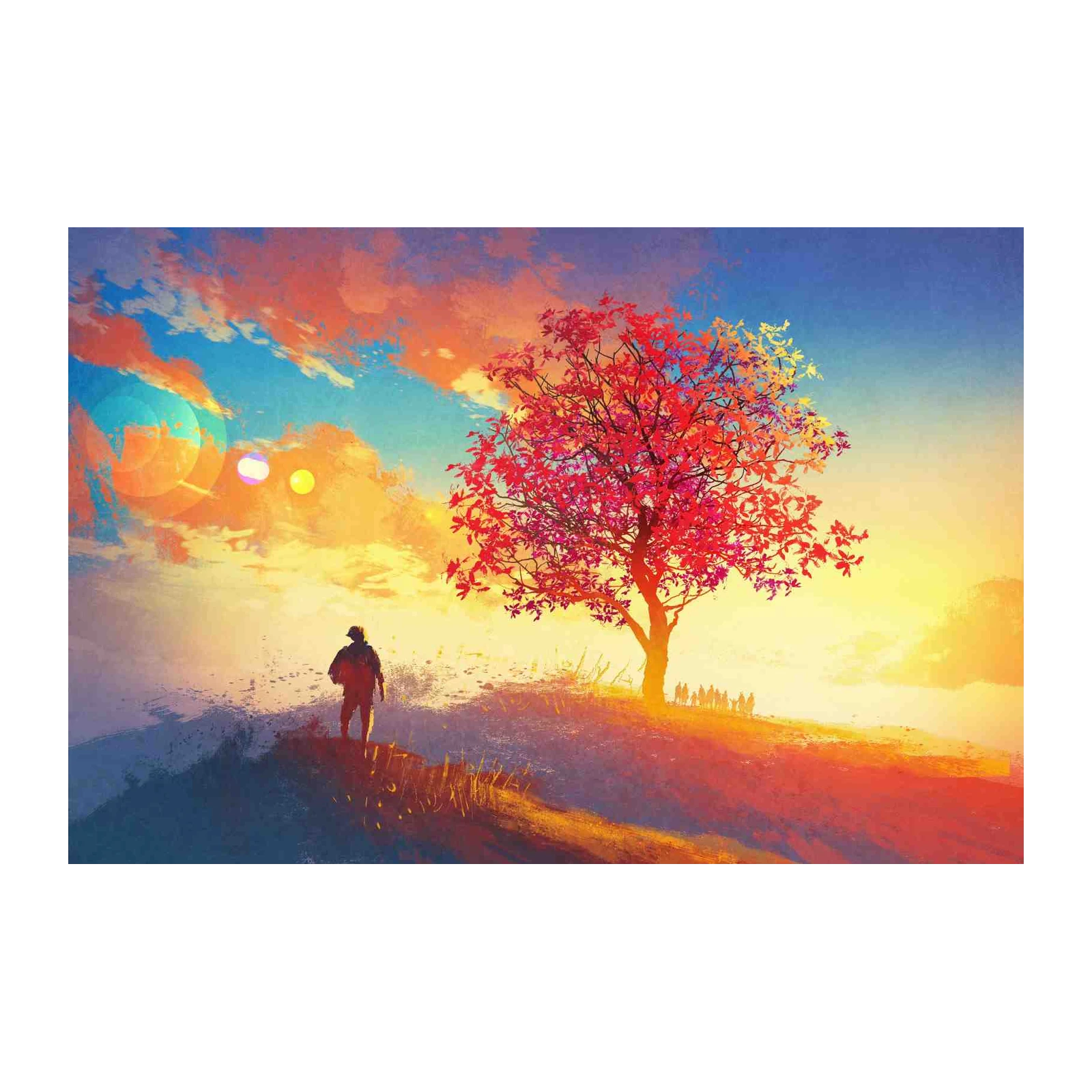 Vibrant Sunset Fantasy Tree Wall Art