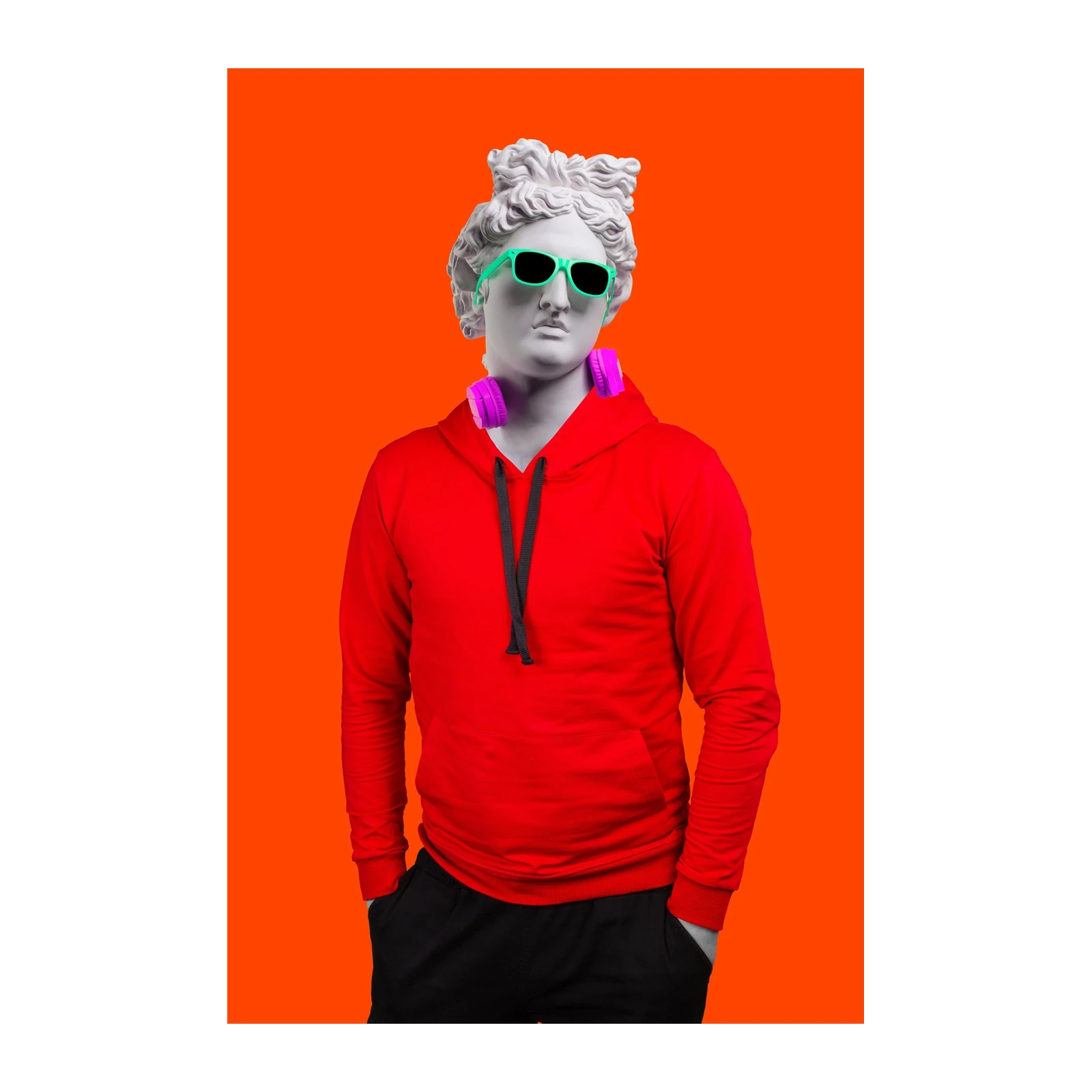 Retro Cool Statue Hoodie Sunglasses Headphones Wall Art